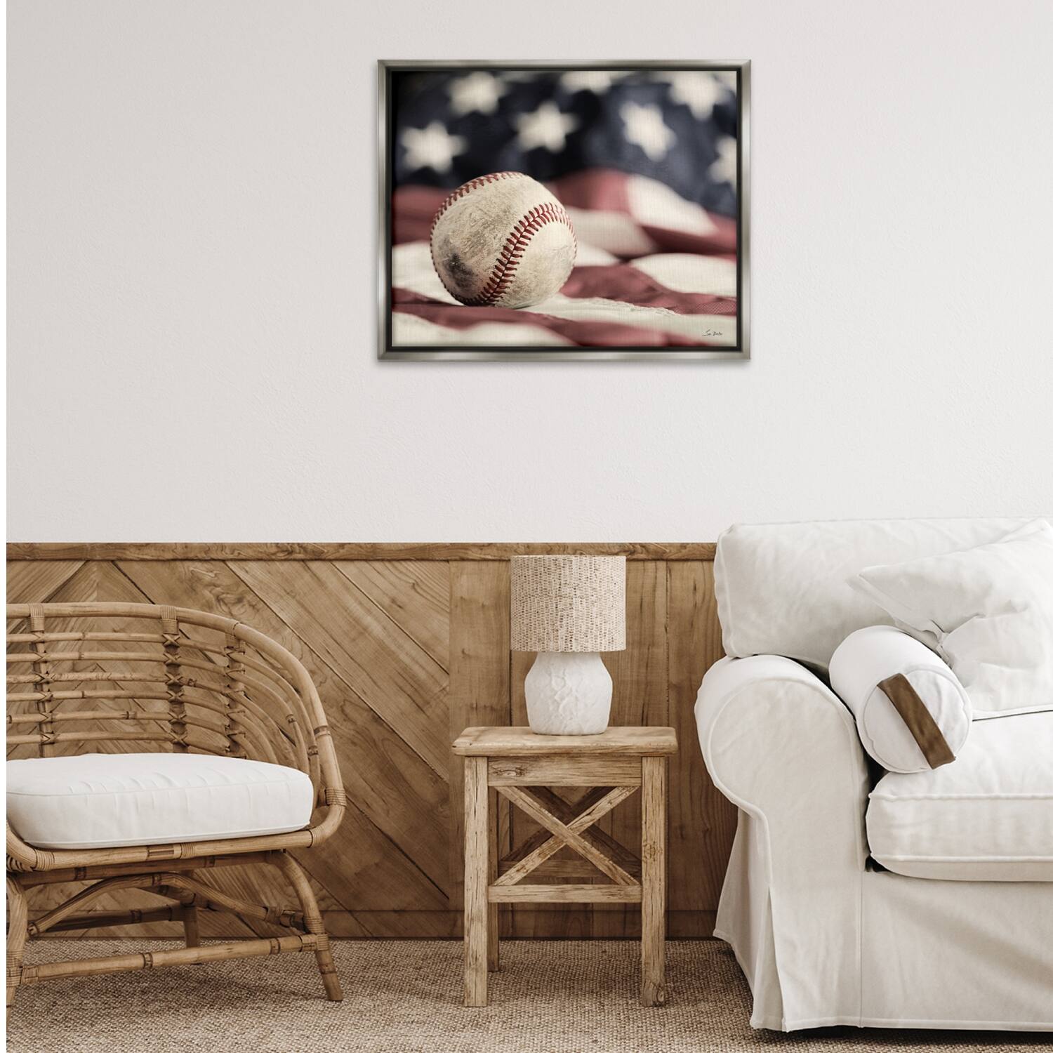 Stupell Industries Baseball & American Flag Floater Framed Art