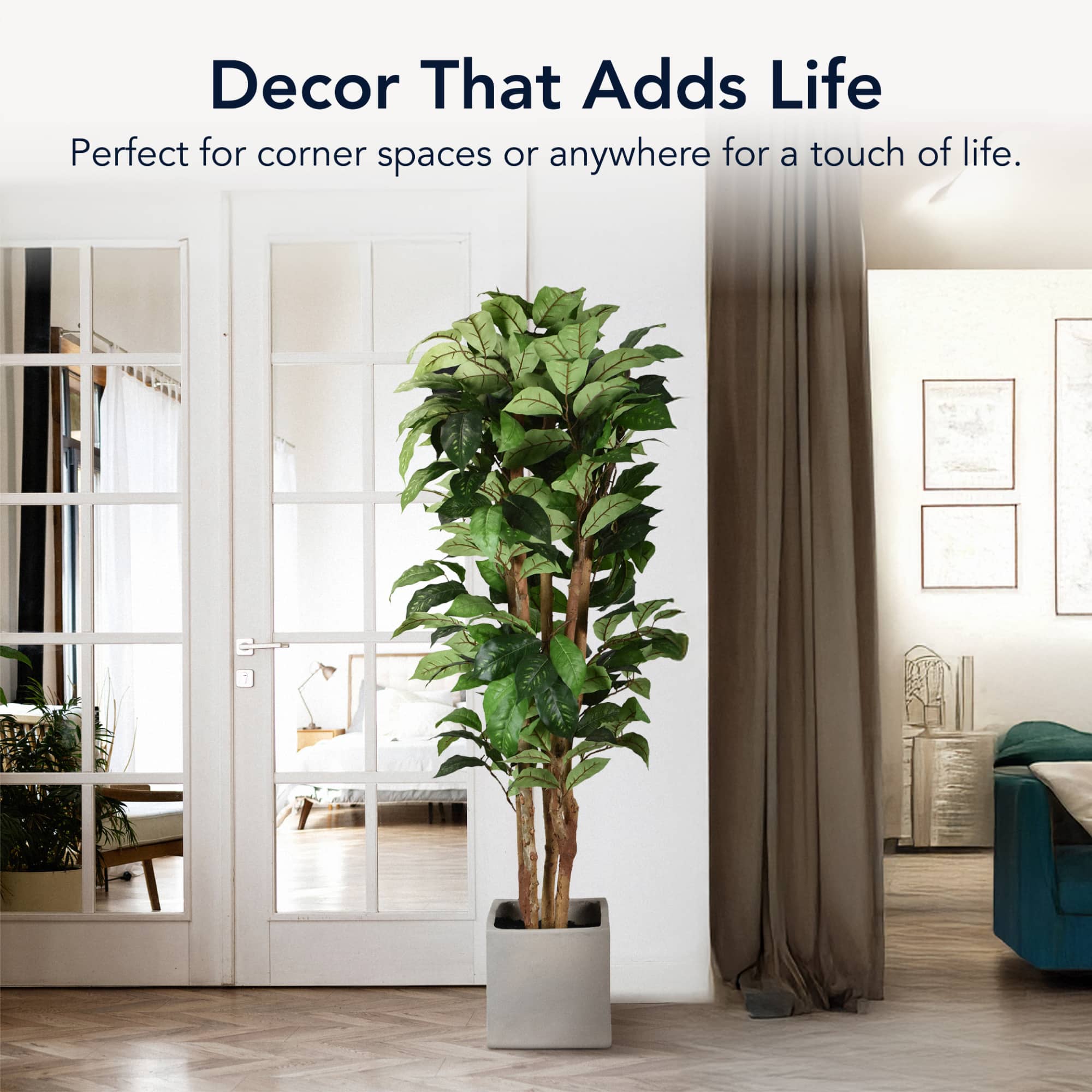 American Art Decor 5ft Artificial Coffee Tree in Cement Pot Faux Plant