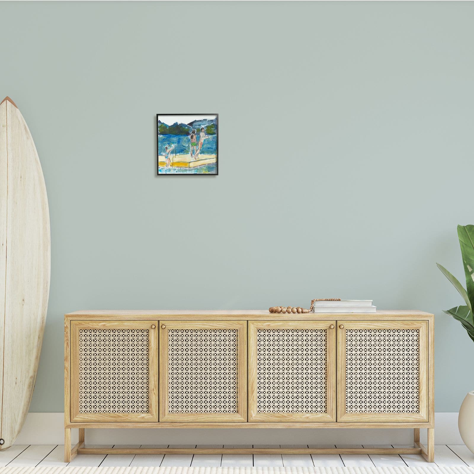Stupell Industries Kids on Swimming Dock Abstract Contemporary Lake Scene Framed Wall Art