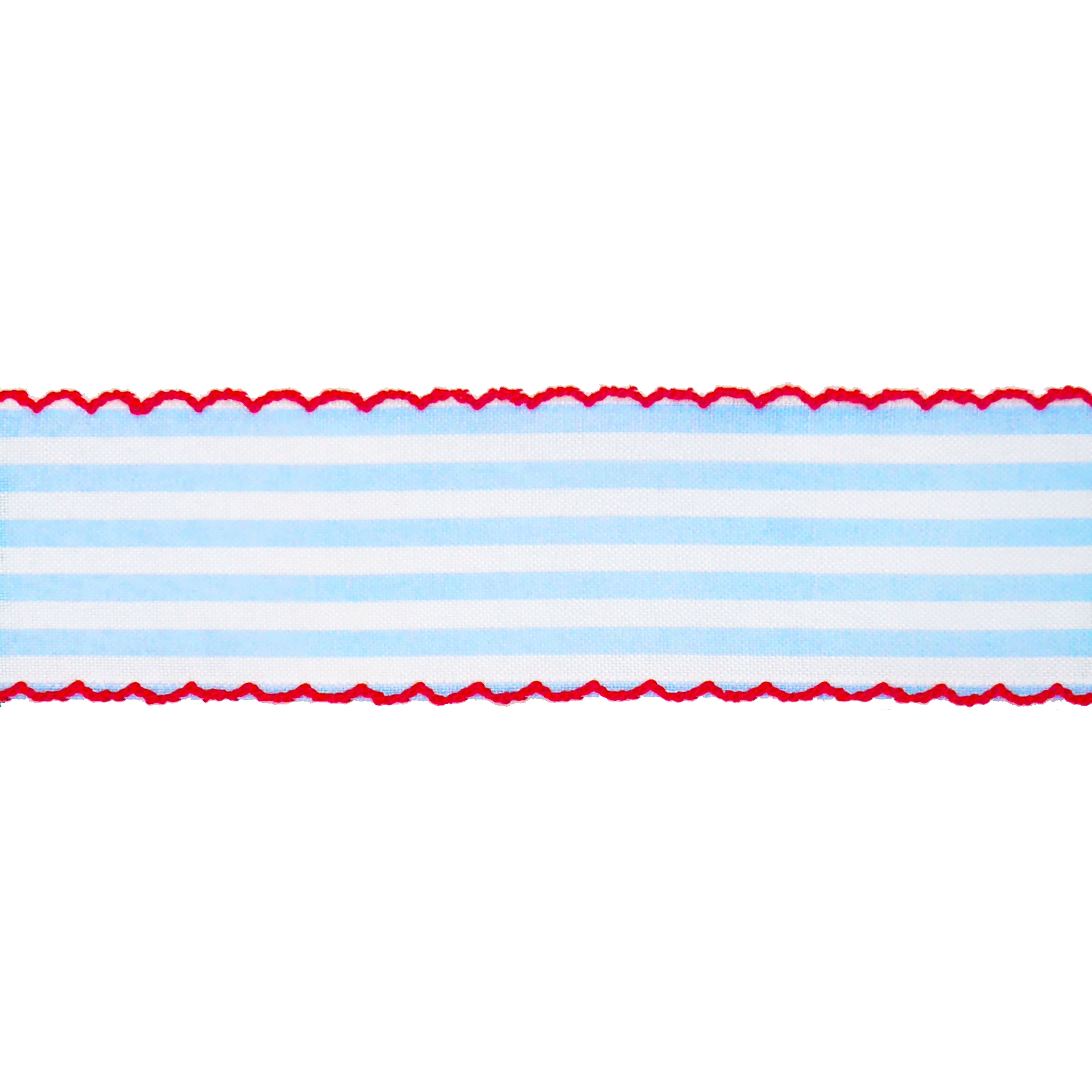2.5" x 5yd. Blue & White Stripes with Red Edge Wired Cross Linen Ribbon by Celebrate It®