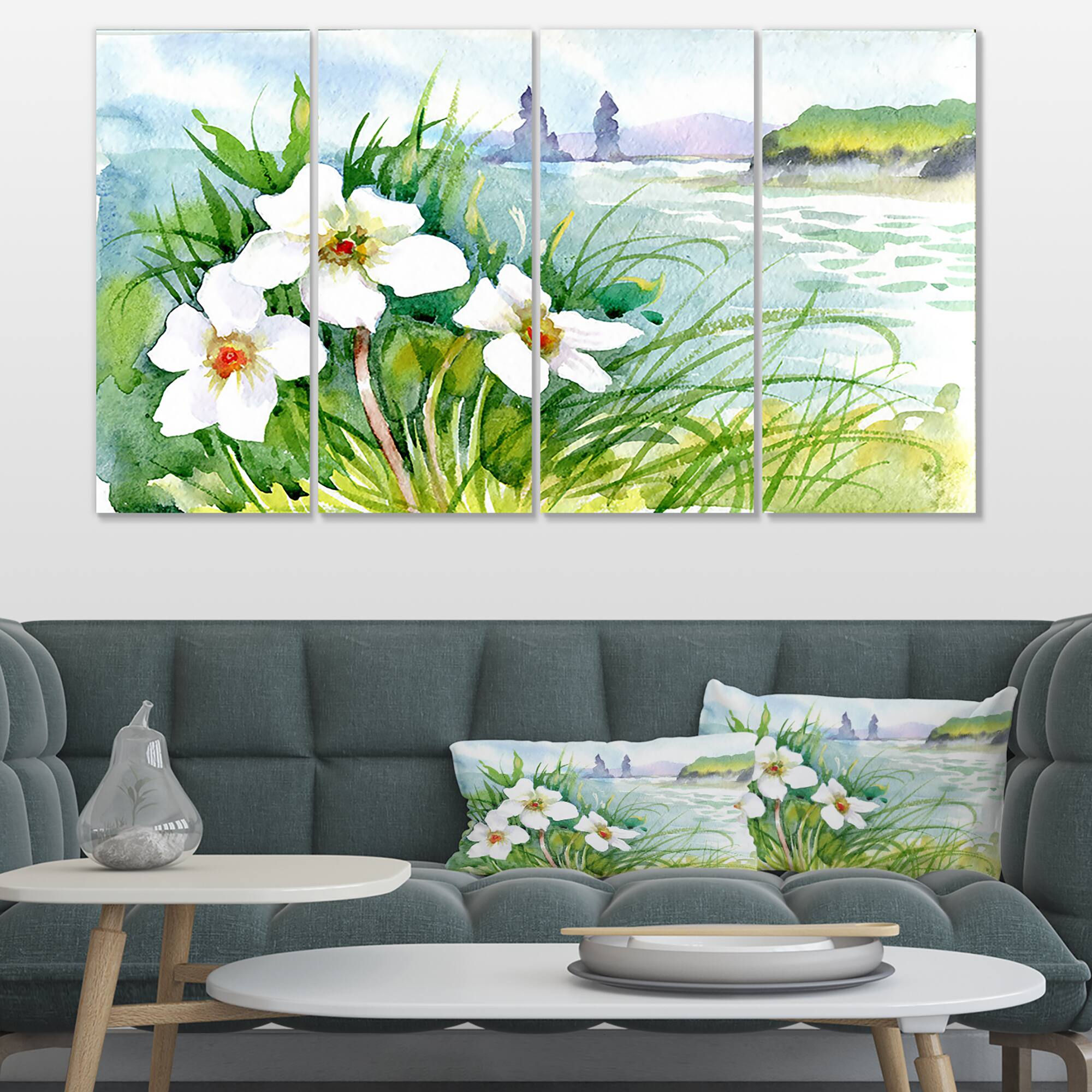 Designart - Blooming Flowers on Summer River - Landscape Artwork Canvas