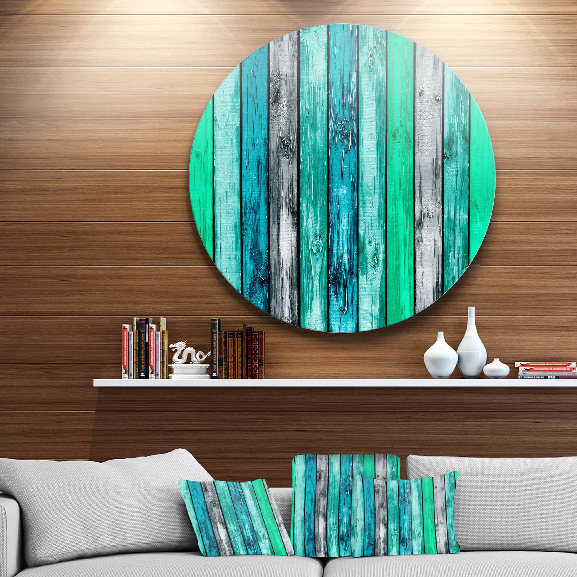 Designart - Painted Wooden Planks' Disc Abstract Circle Metal Wall Art