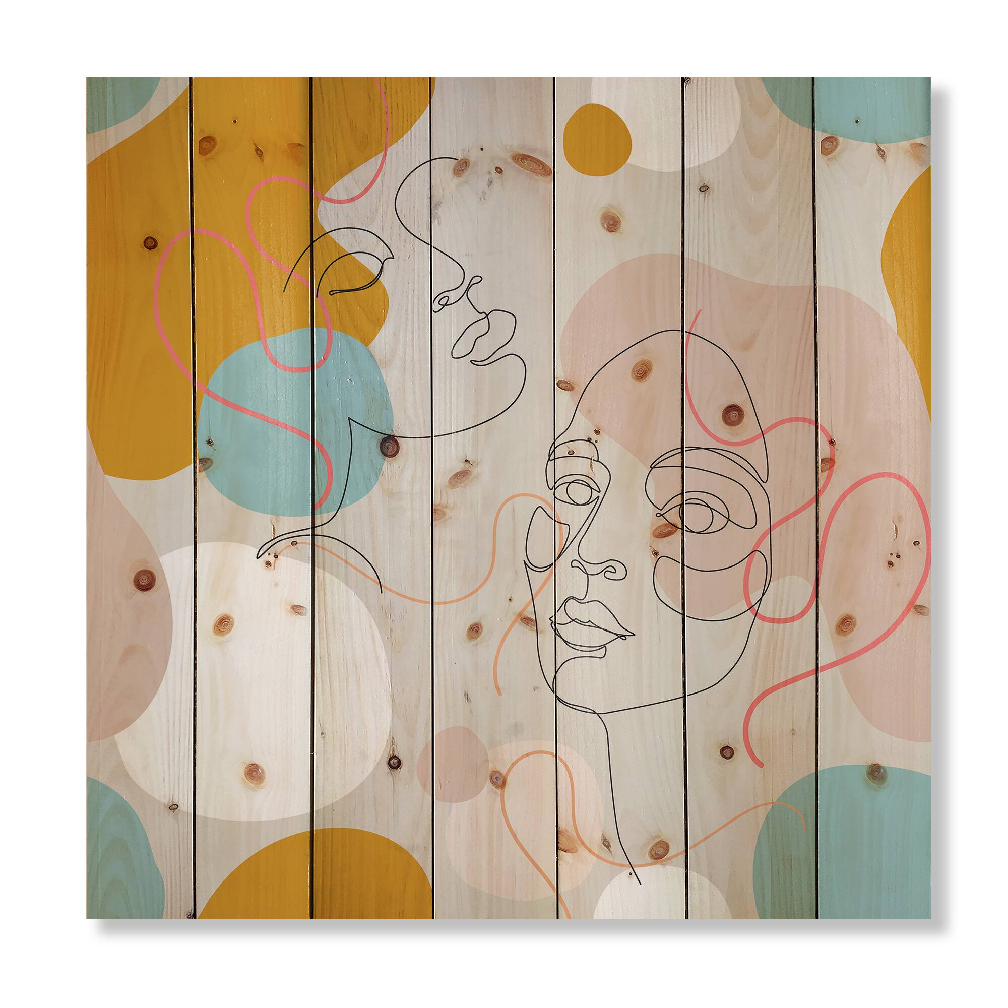 Designart - Minimal One Line Portrait of Female Face II - Modern Print on Natural Pine Wood
