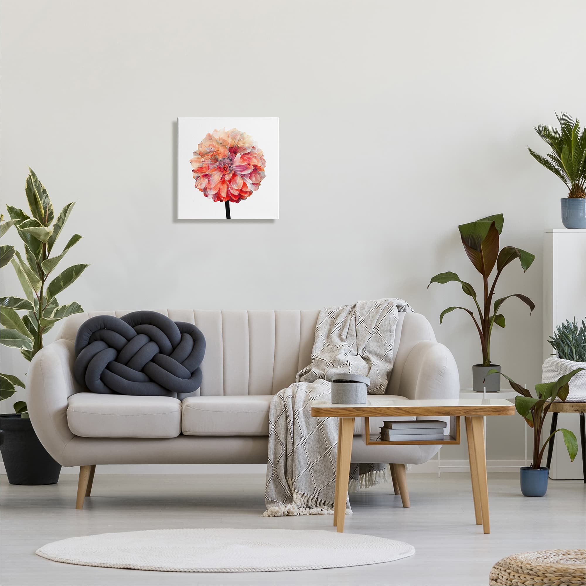 Stupell Industries Bright Coral Watercolor Bloom Dahlia Flower Canvas Wall Art
