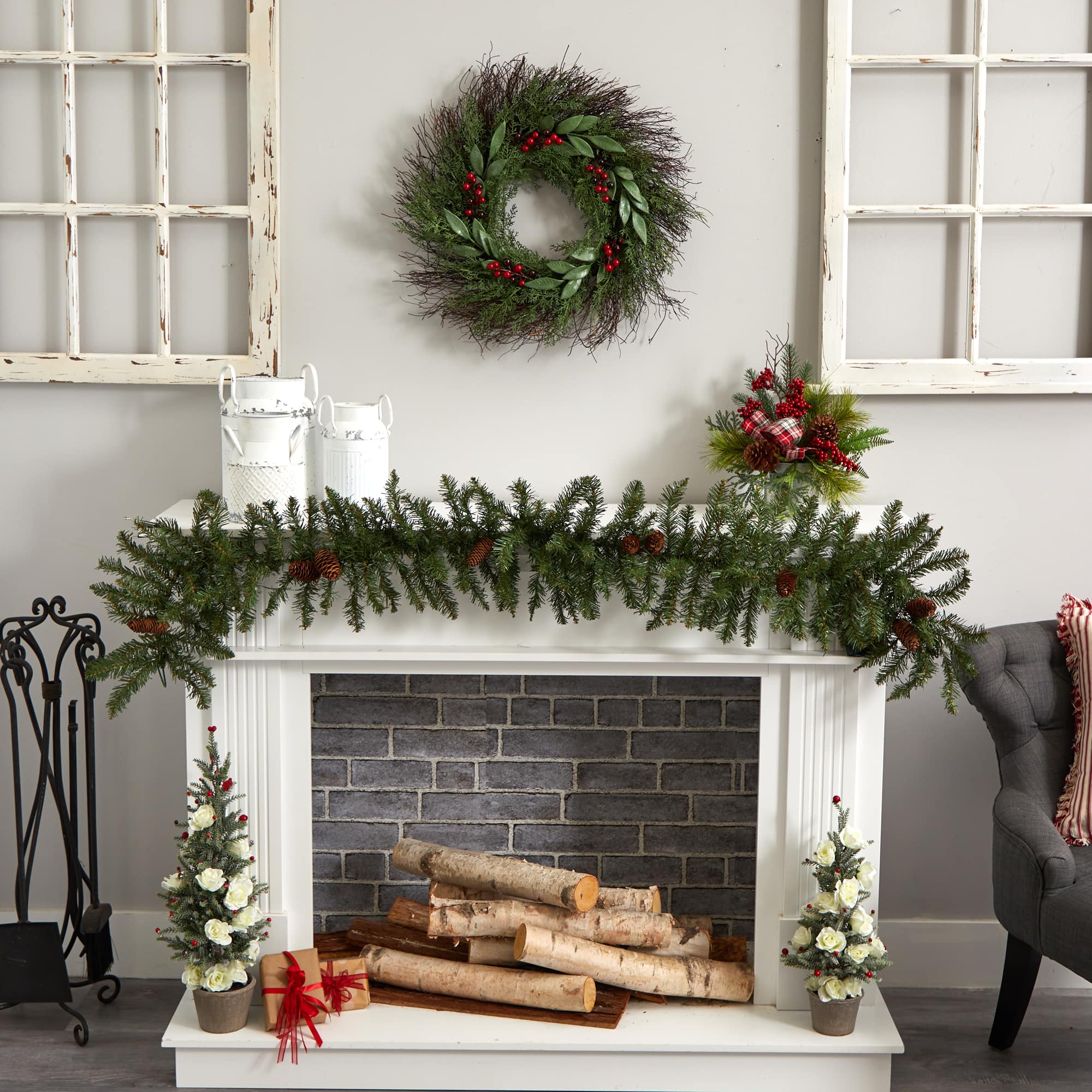 20" Cedar & Ruscus with Berries Wreath