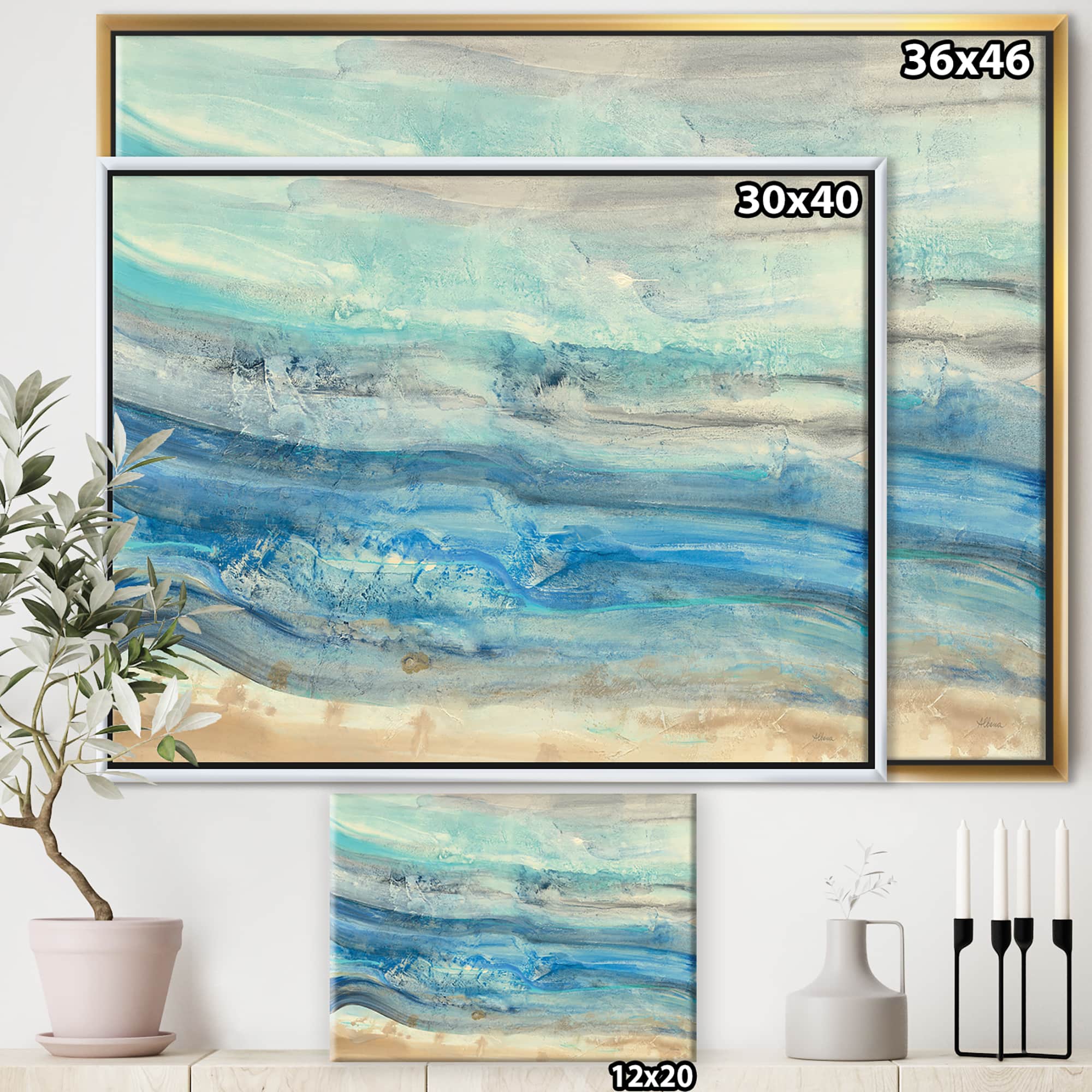 Designart - Ocean Mineral Waves - Nautical & Coastal Canvas in Gold Frame