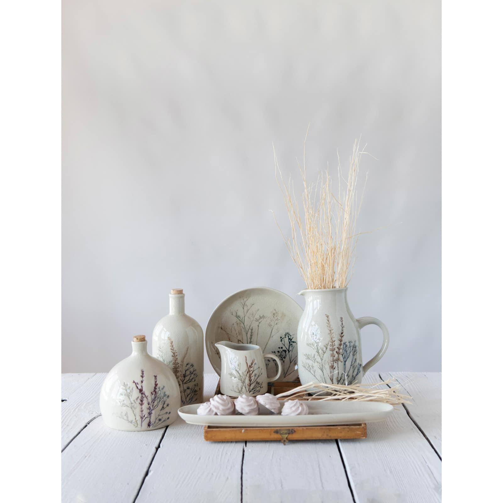 Hello Honey® 32oz. Floral Reactive Crackle Glaze Stoneware Debossed Pitcher