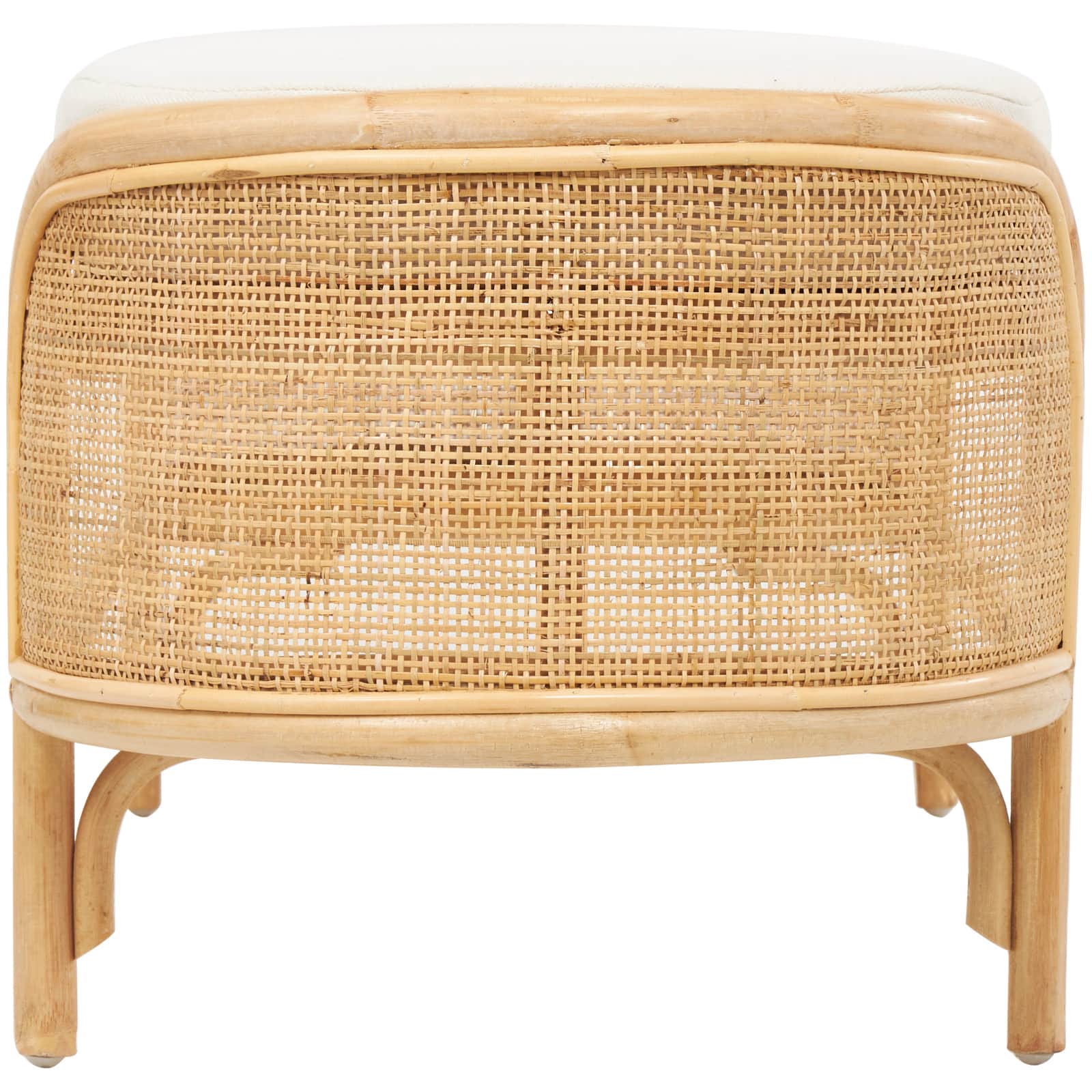 49" Brown Rattan Handmade Oval Bench with White Fabric Cushion