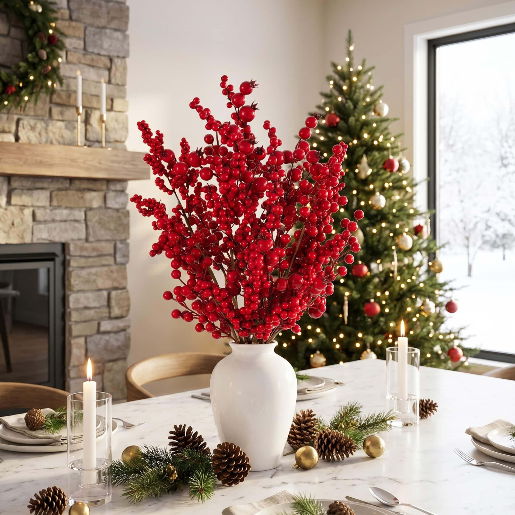 Glitzhome® 24" Christmas Berry Vase Centerpiece