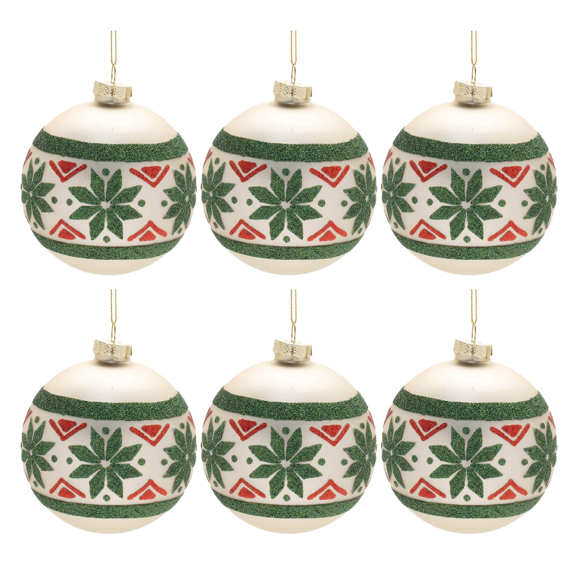 Red and Green Nordic Frosted Glass Ball Ornament Set