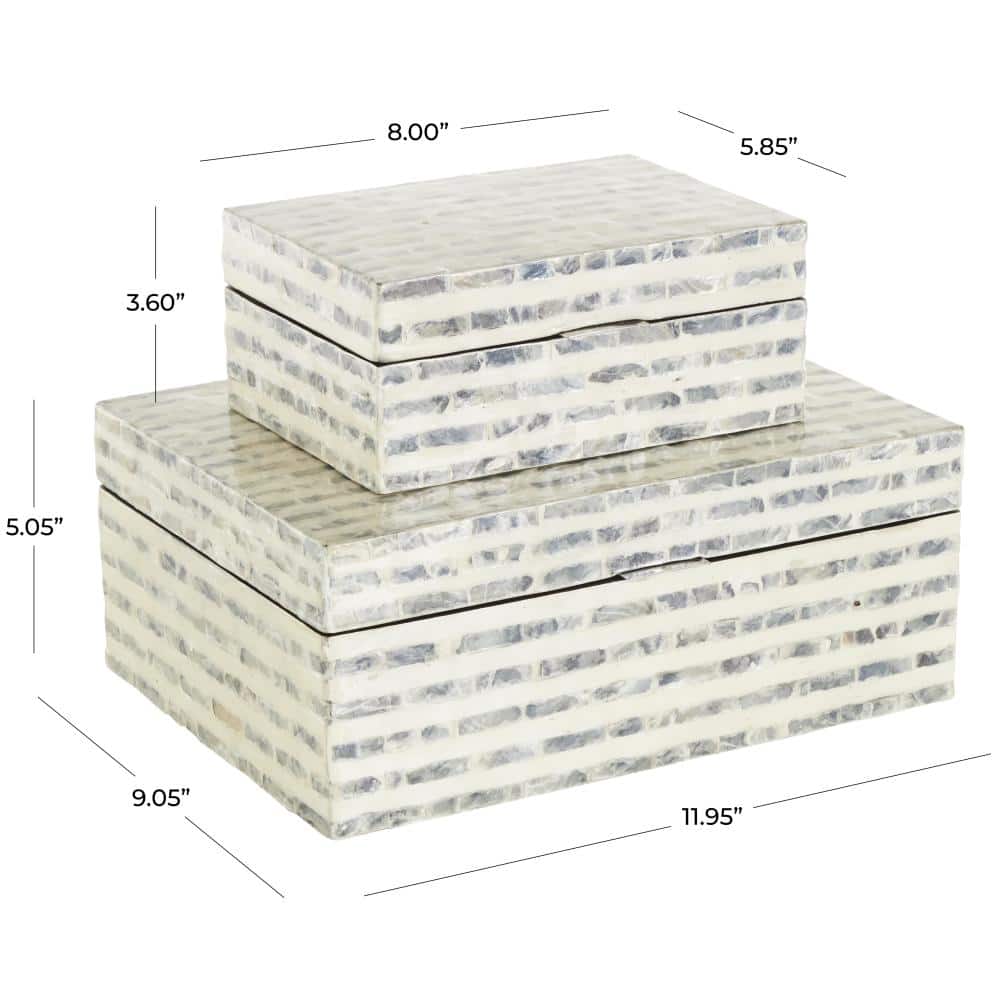Cream & Gray Geometric Mosaic Mother of Pearl Handmade Storage Box Set