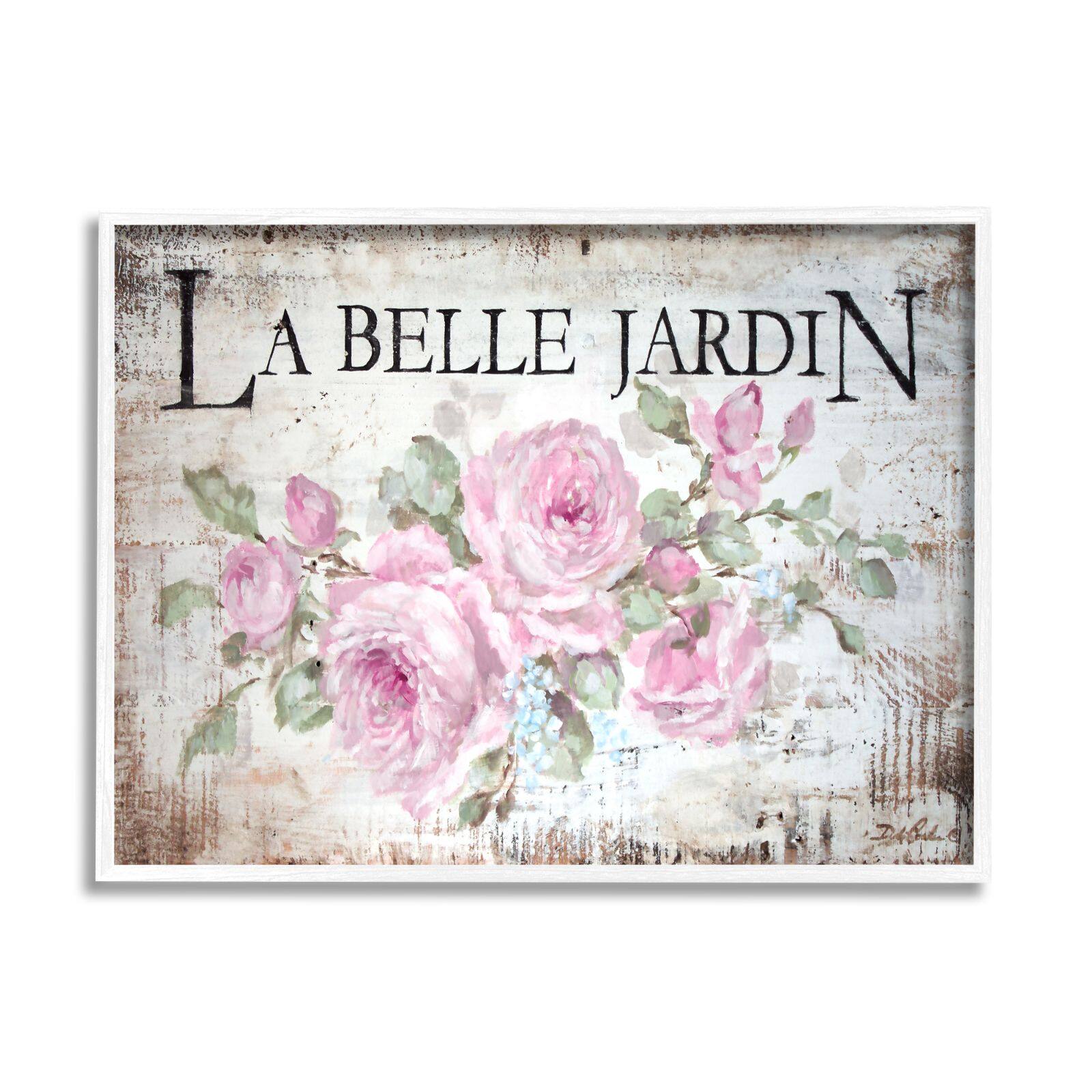 Stupell Industries La Belle Jardin Vintage Parisian Advertisement Pink Roses Framed Wall Art