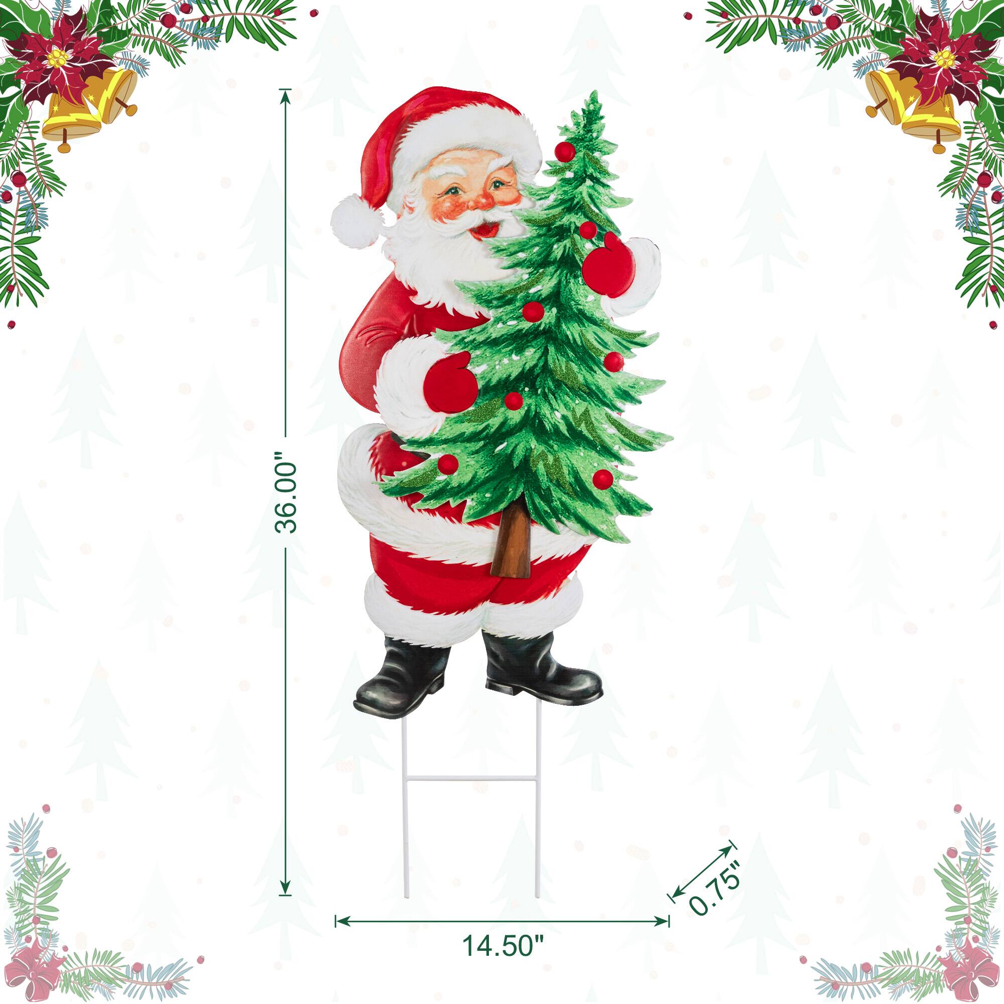 Glitzhome® 36" Christmas Metal Santa with Tree Yard Stake