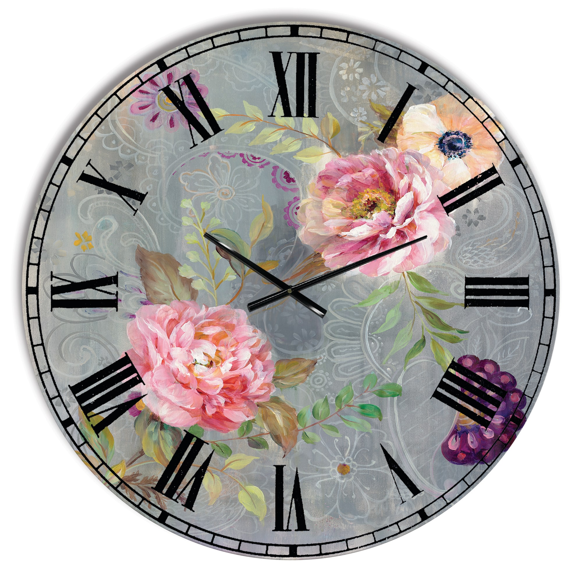 Designart 'Peonies And Paisley Cabin Wall Clock