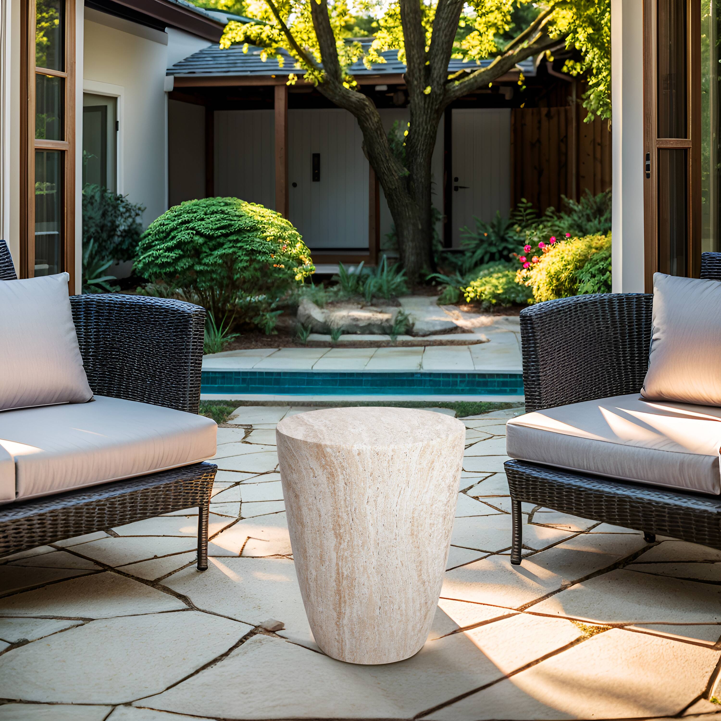 Empire Art Direct 18" Tapered Travertine Stone Finish MGO Side Accent Table