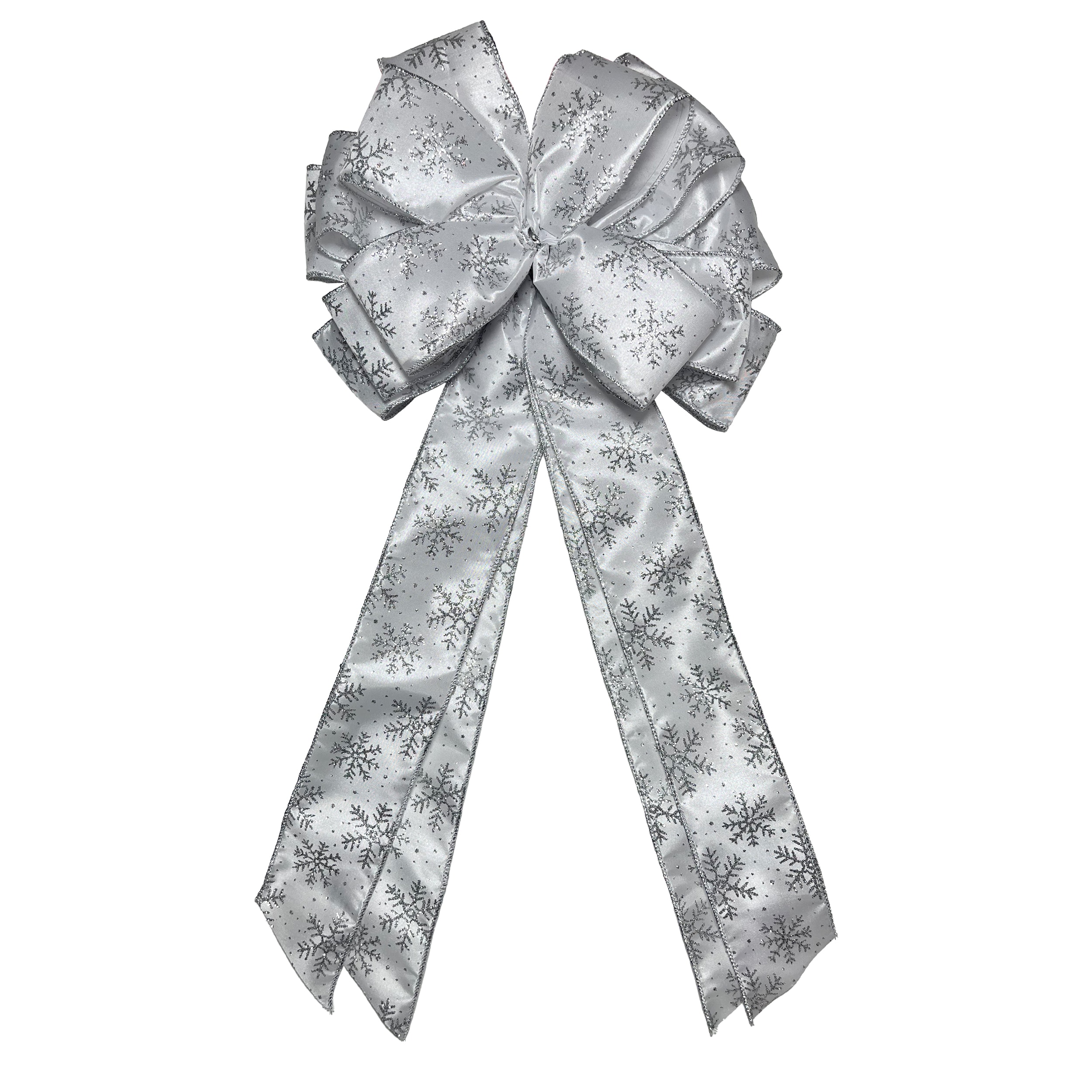 21" Silver & White Snowflakes Tree Topper Bow by Celebrate It®