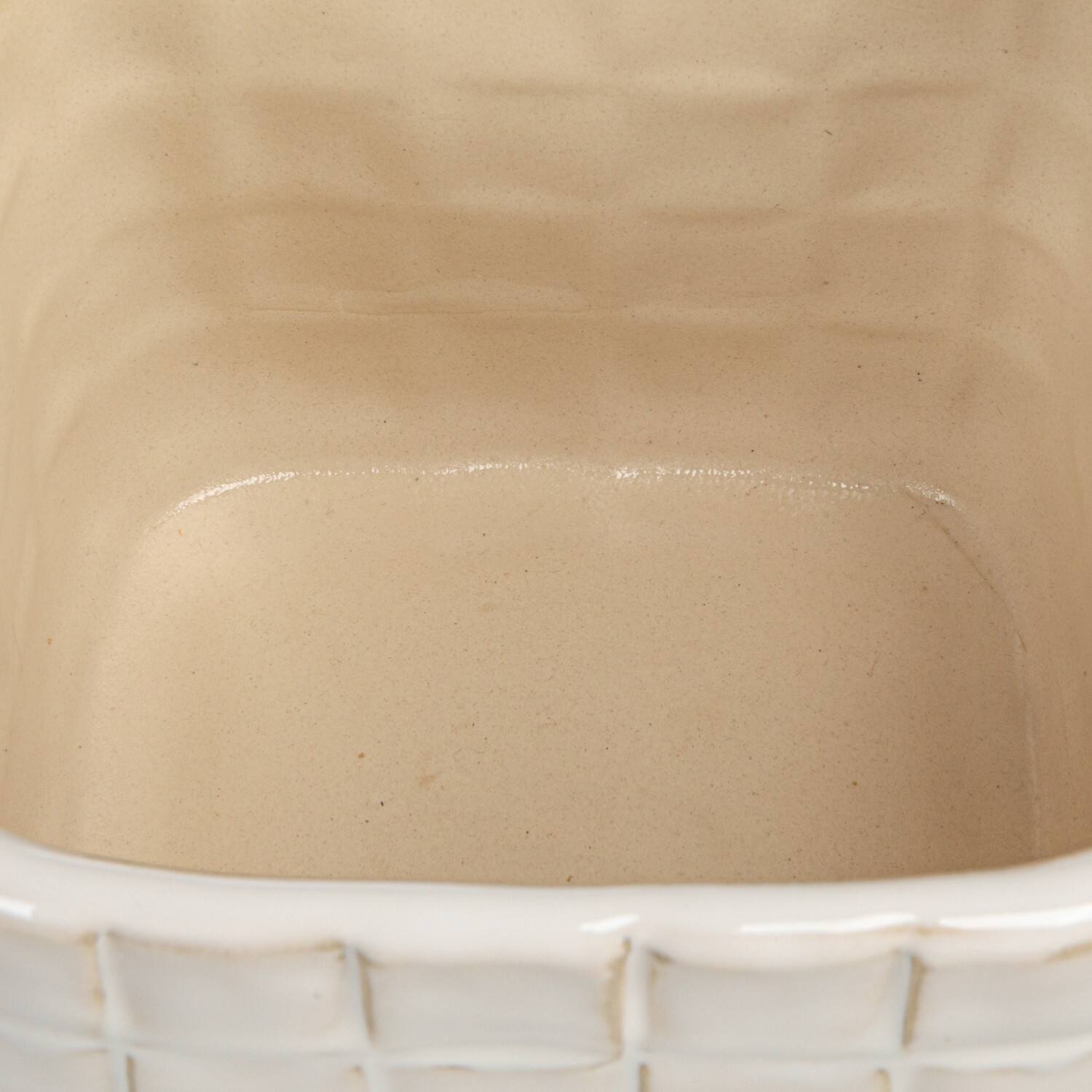 Hello Honey® 6.25" White Debossed Woven Grid Patterned Stoneware Planter