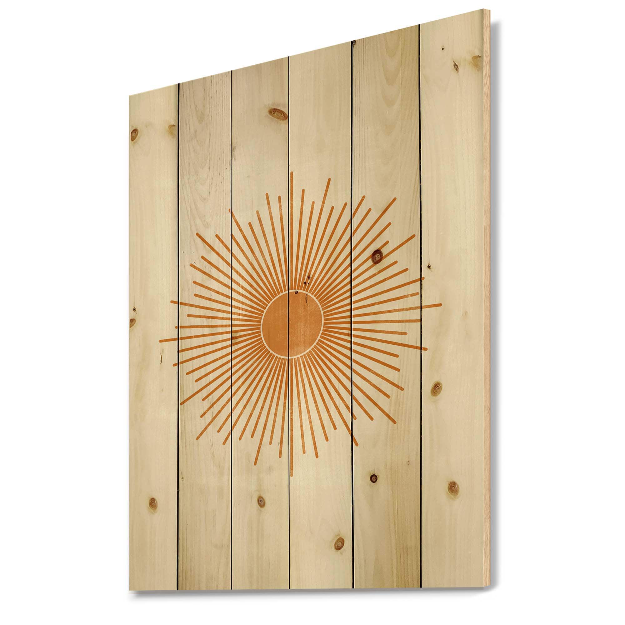 Designart - Orange Sun Print II - Modern Print on Natural Pine Wood