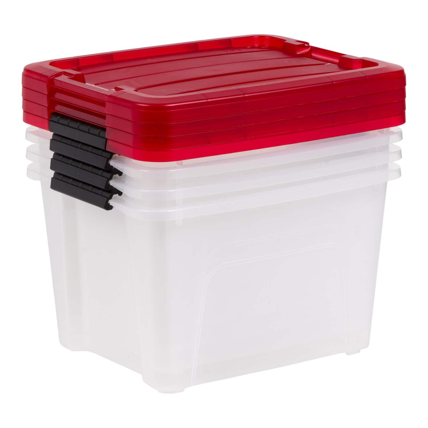 IRIS® 20.5qt. Clear Holiday Storage Boxes with Red Buckle Lids, 4ct.