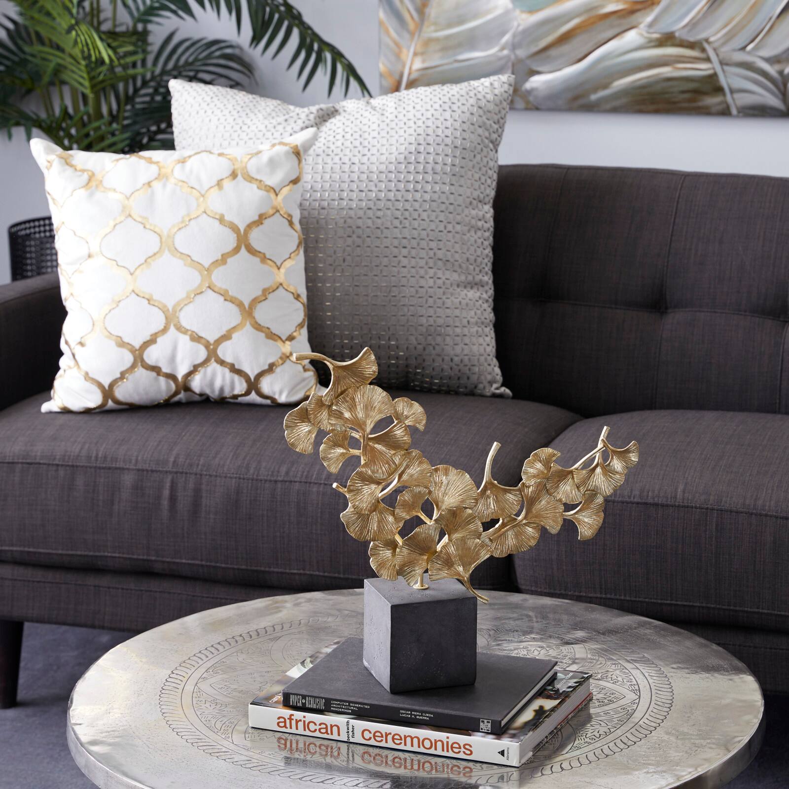 CosmoLiving by Cosmopolitan 18" Gold Contemporary Gingko Leaf Sculpture