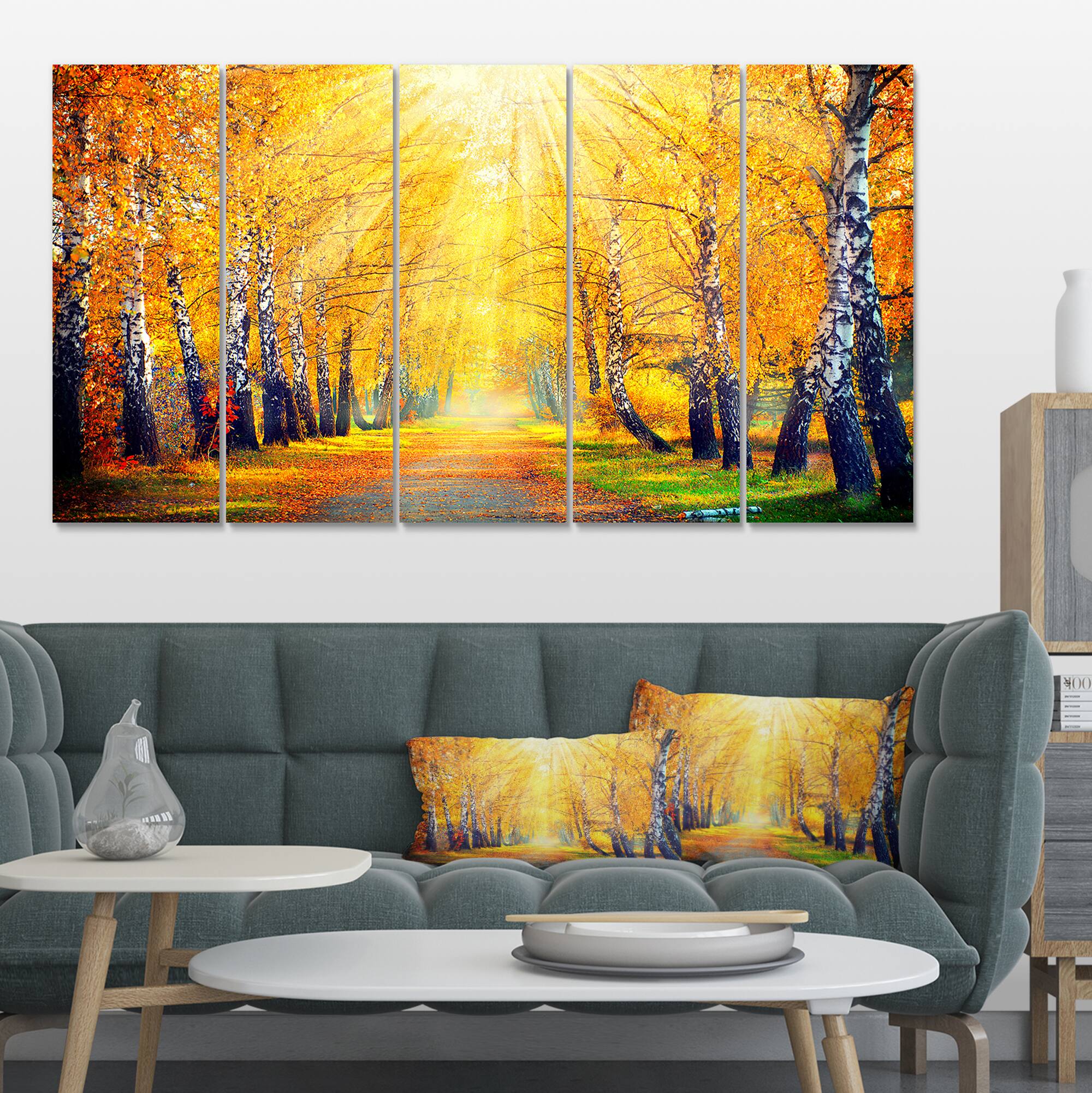 Designart - Yellow Autumn Trees in Sunray