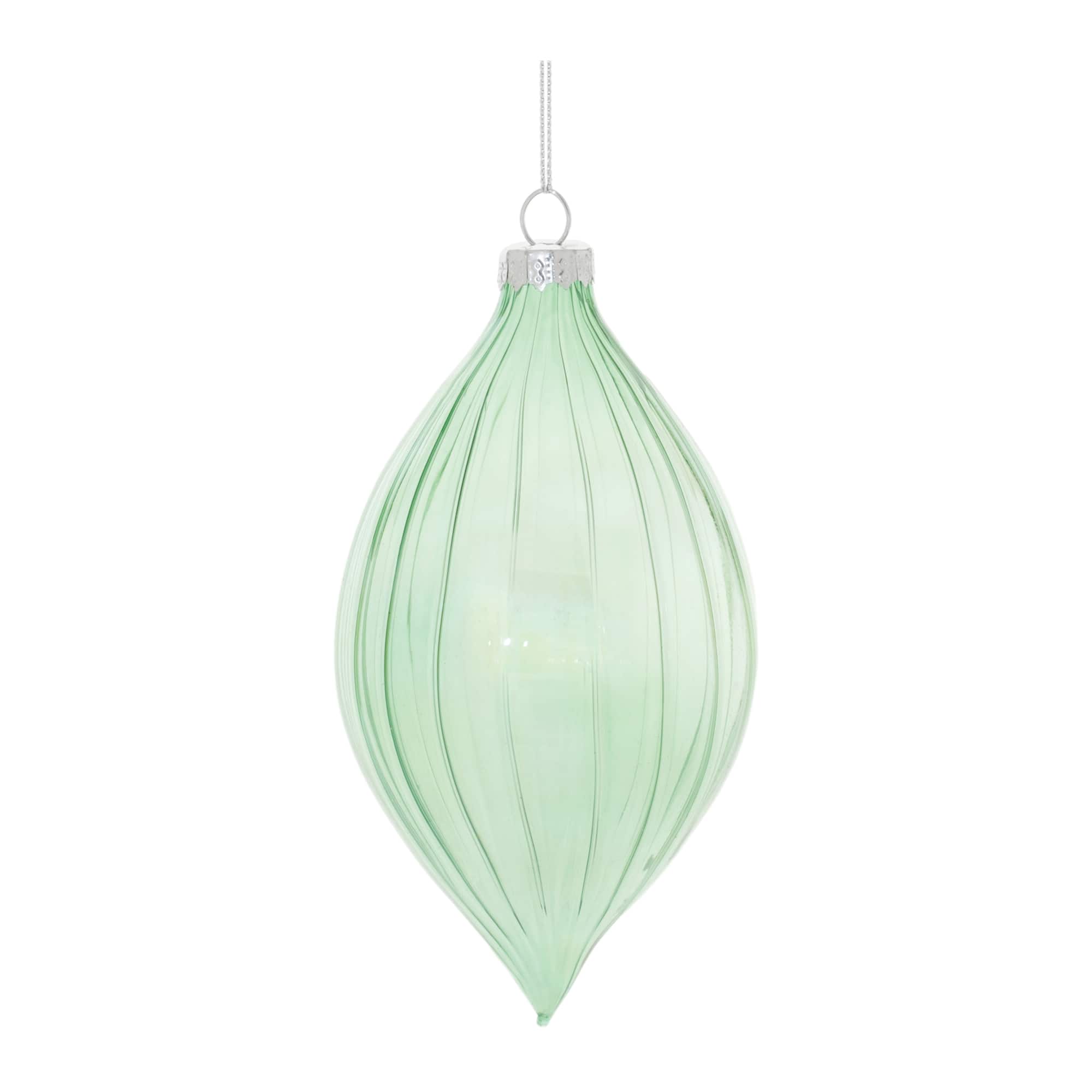 4" Green Iridescent Ribbed Glass Ornaments, 6ct.