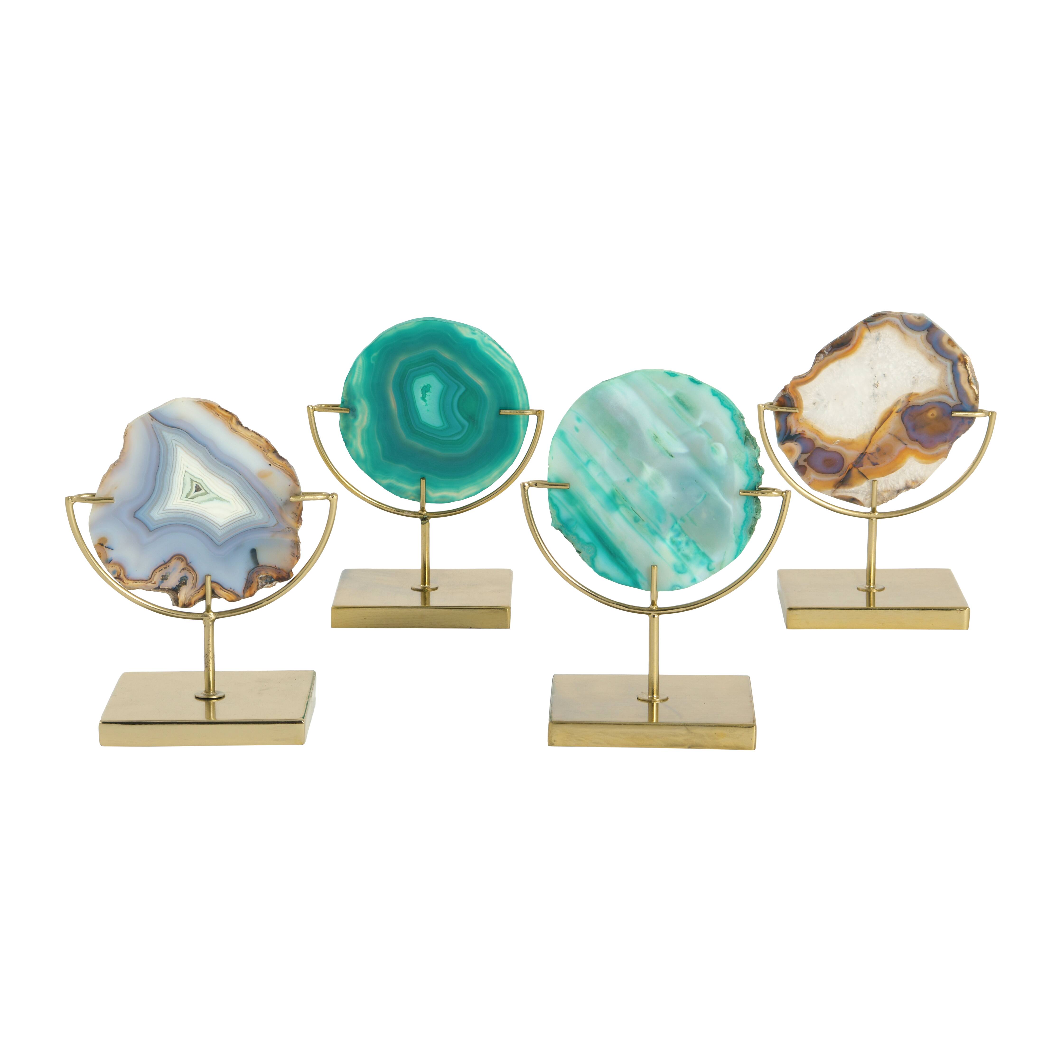 Hello Honey® 7" Marbled Turquoise Decorative Agate Slice Accent on Metal Stand