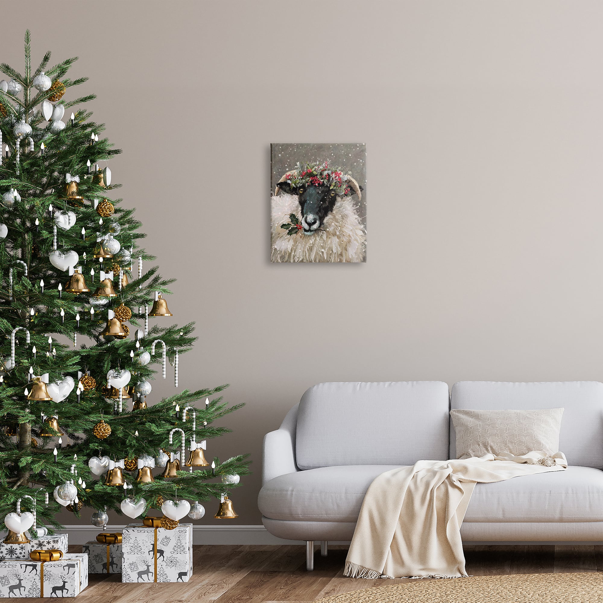 Stupell Industries Holiday Berries Farmhouse Sheep Canvas Wall Art