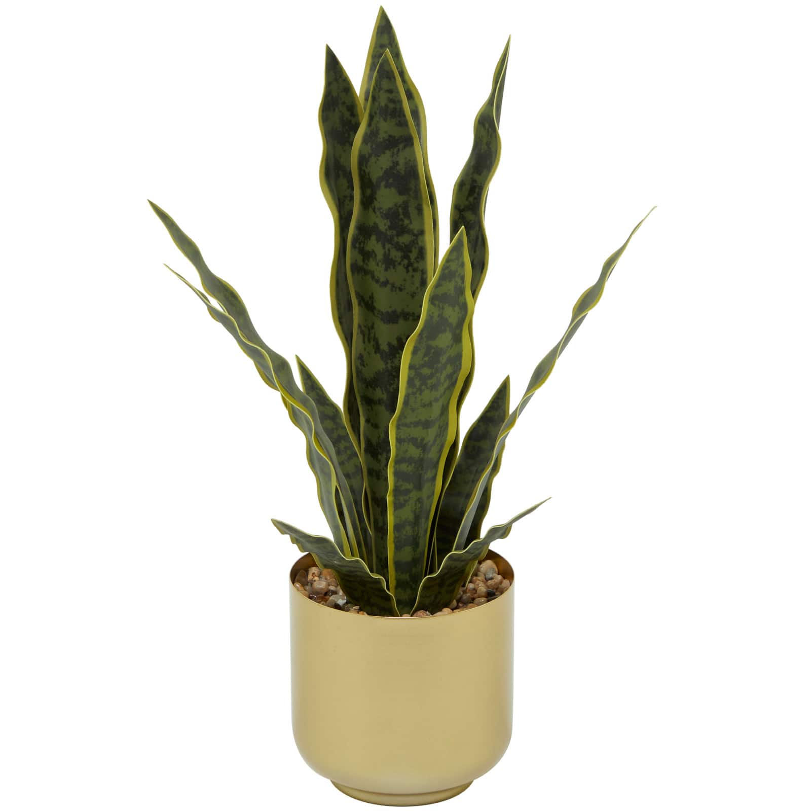 20" Green Snake Faux Foliage Artificial Plant with Gold Porcelain Pot