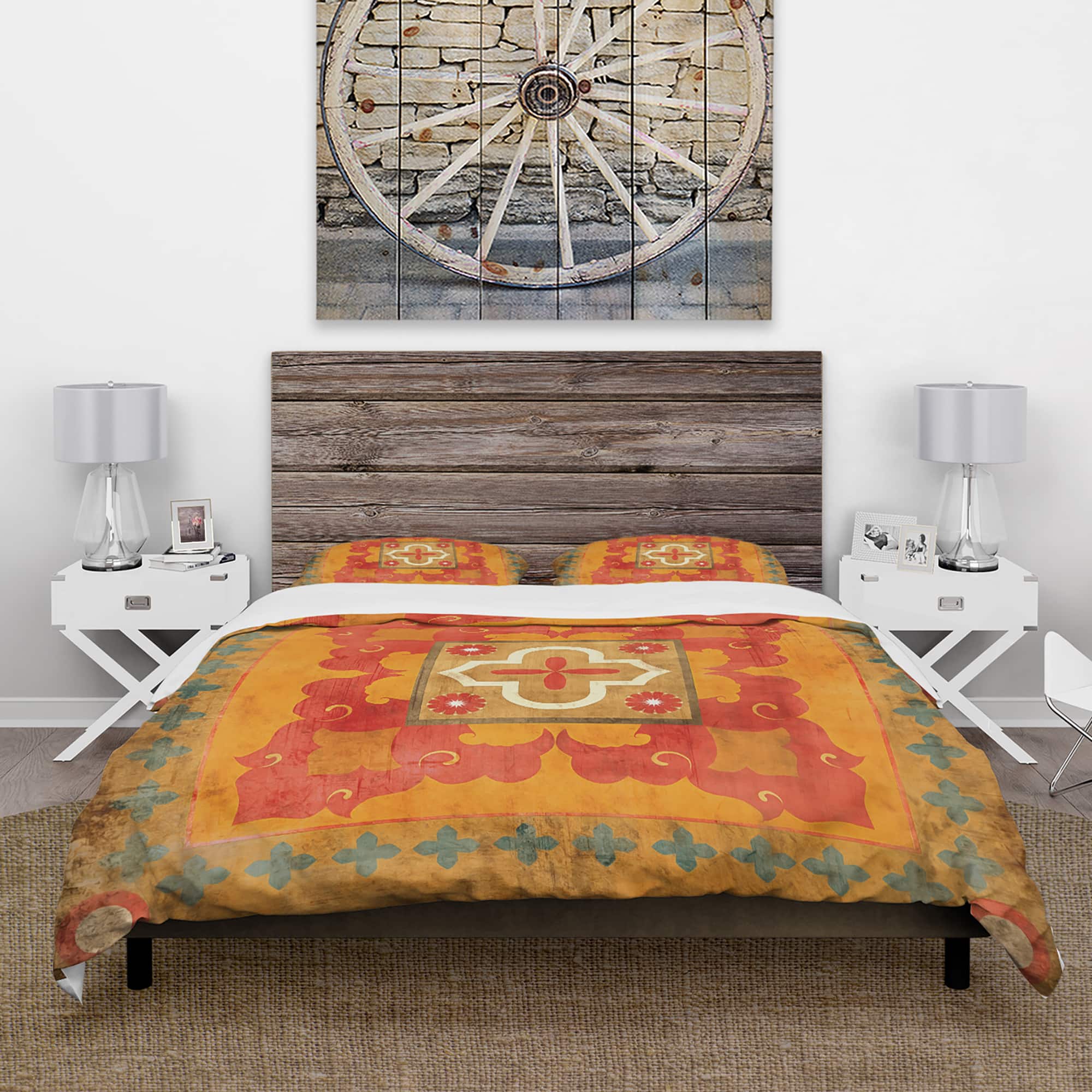 Designart 'Moroccan Orange Tiles Collage II' Cottage Bedding Set - Duvet Cover & Shams