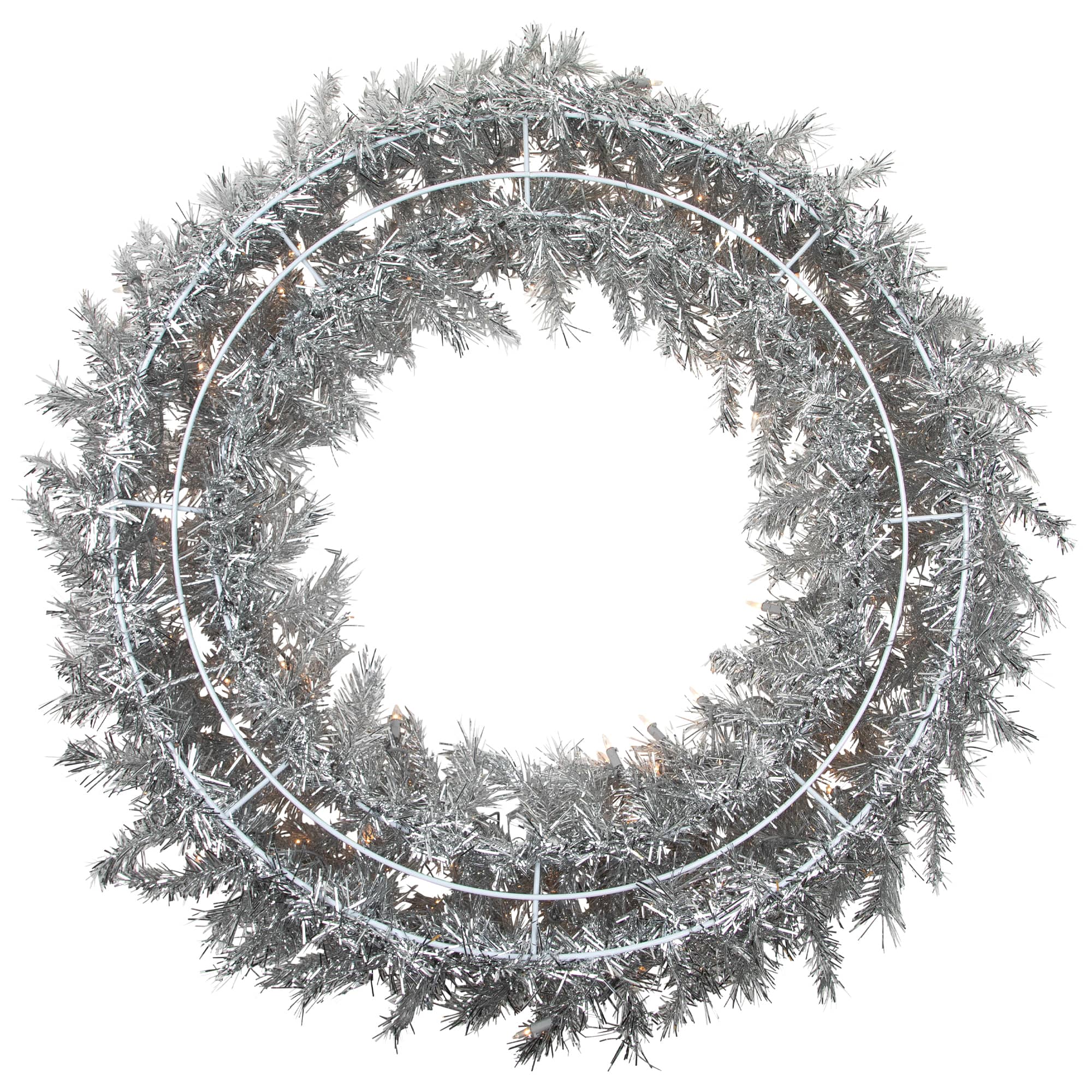 36" Pre-Lit Silver Tinsel Artificial Christmas Wreath