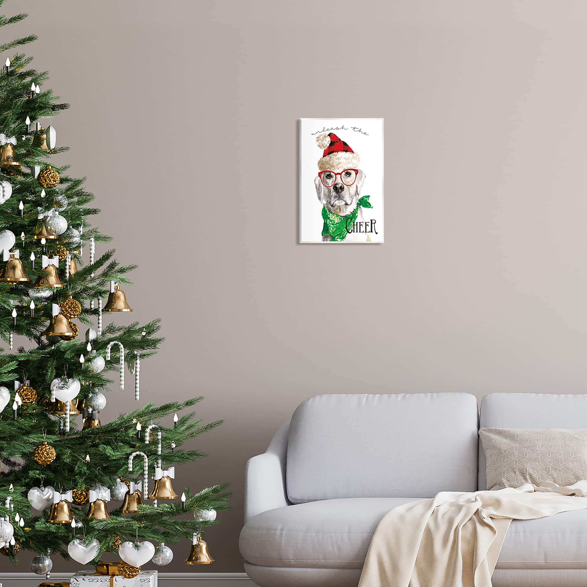 Stupell Industries Unleash The Cheer Holiday Dog Wall Plaque Art