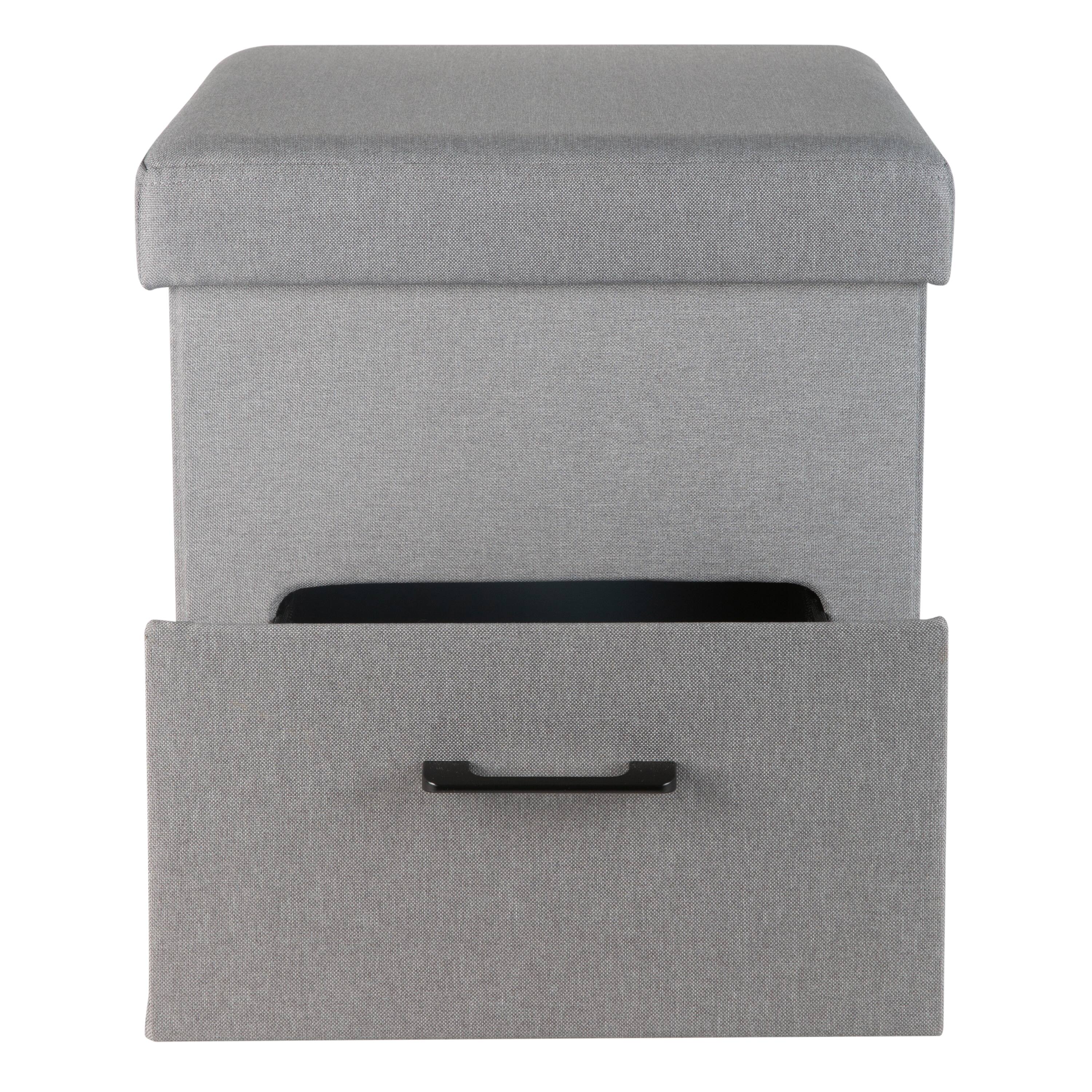 Simplify Gray Collapsible Storage Ottoman with Drawer