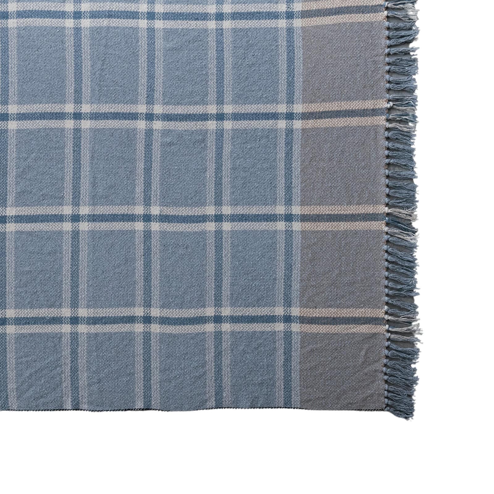 Hello Honey® Blue Plaid Cotton Blend Throw with Fringe