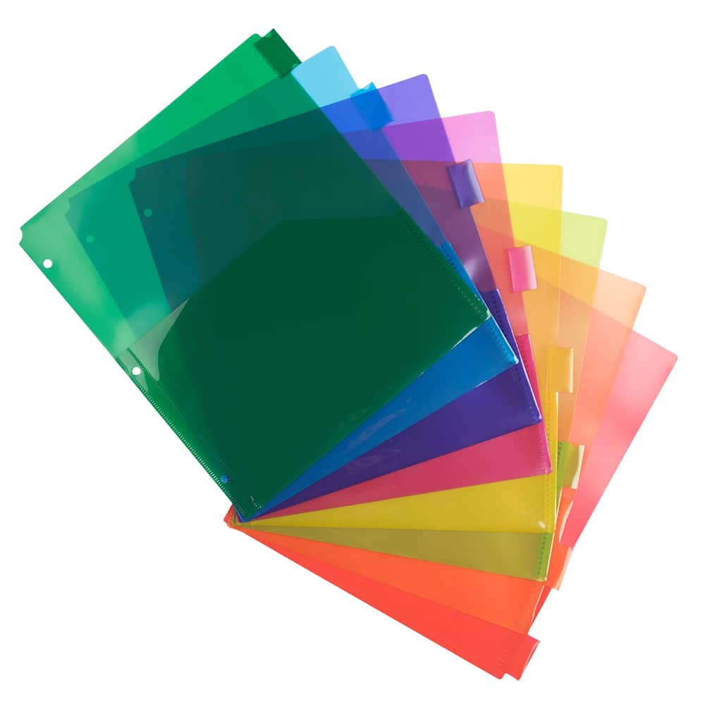 JAM Paper 9.75" x 11.5" 8-Tab Plastic Index Tab Dividers with Double Pockets