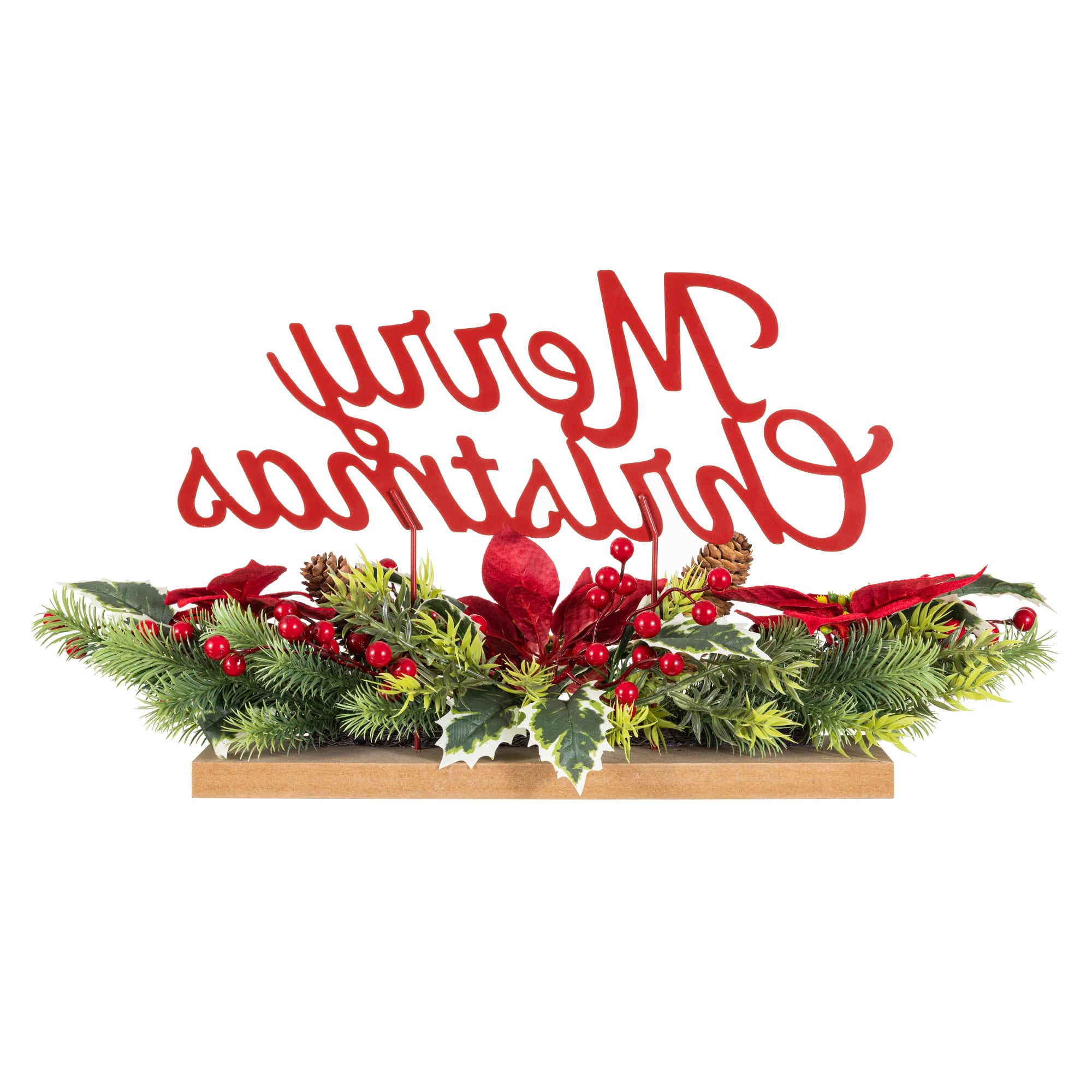Glitzhome® 24" Metal "Merry Christmas" Poinsettia CenterPiece
