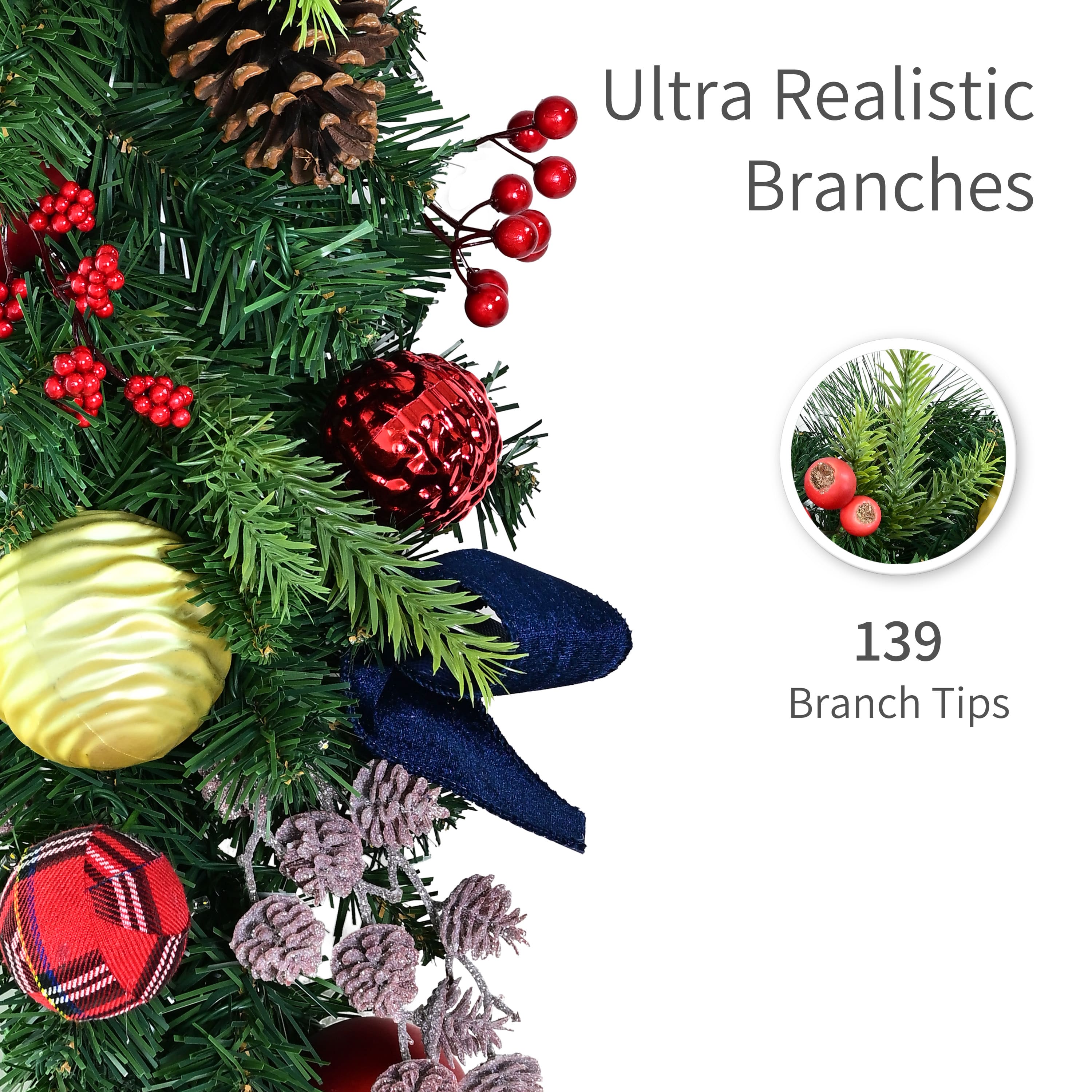 Puleo International 6ft. Pre-Lit Pine with Ornaments & Pinecones Artificial Christmas Garland