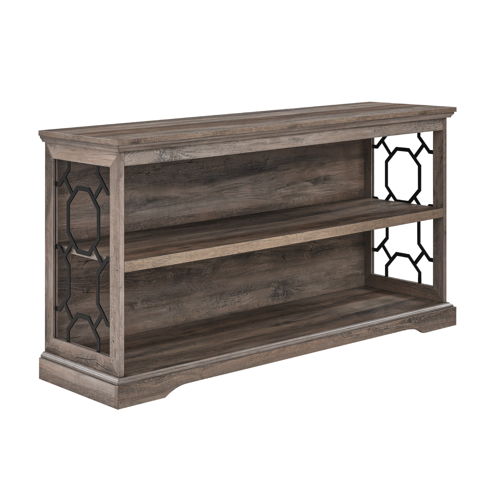 Walker Edison Gray Wash Lateral Bookshelf with Decorative Metal Sides