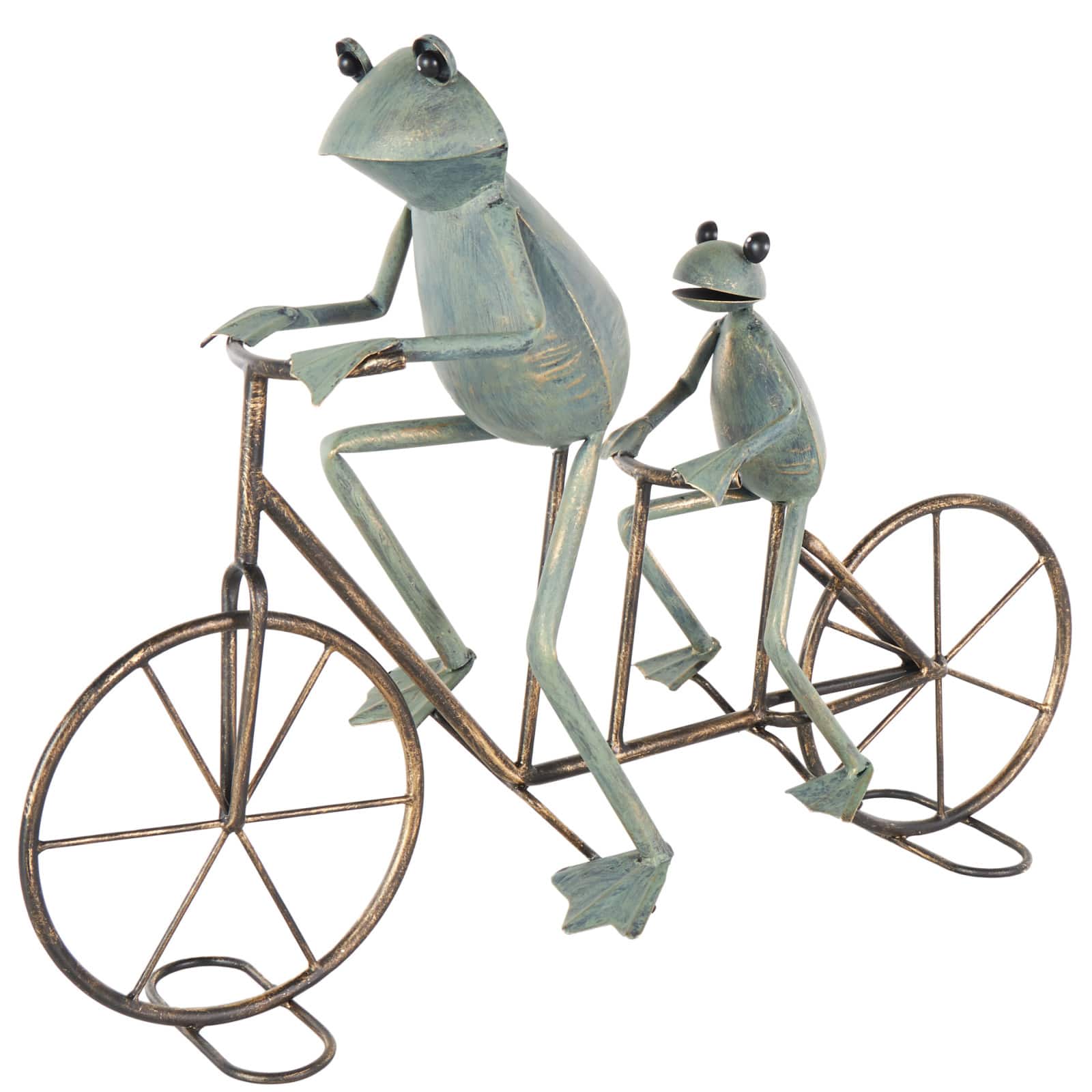 23.5" Frog Duo on Bicycle Metal Garden Sculpture with Gold Accents