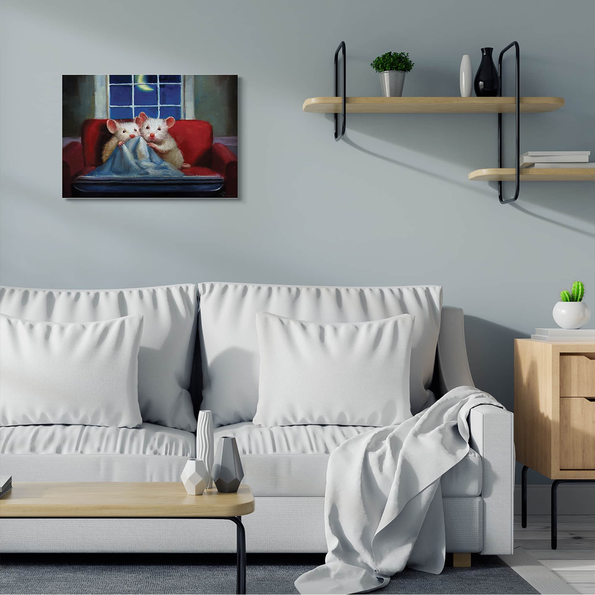 Stupell Industries House Mice Snuggling Under Blanket Watching TV Canvas Wall Art