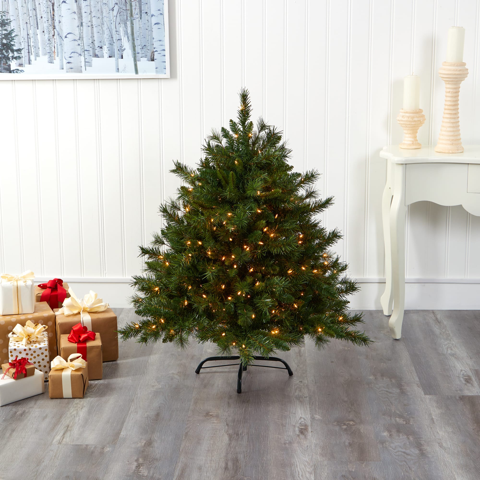 4ft. Pre-Lit Wyoming Mixed Pine Artificial Christmas Tree, Clear LED Lights