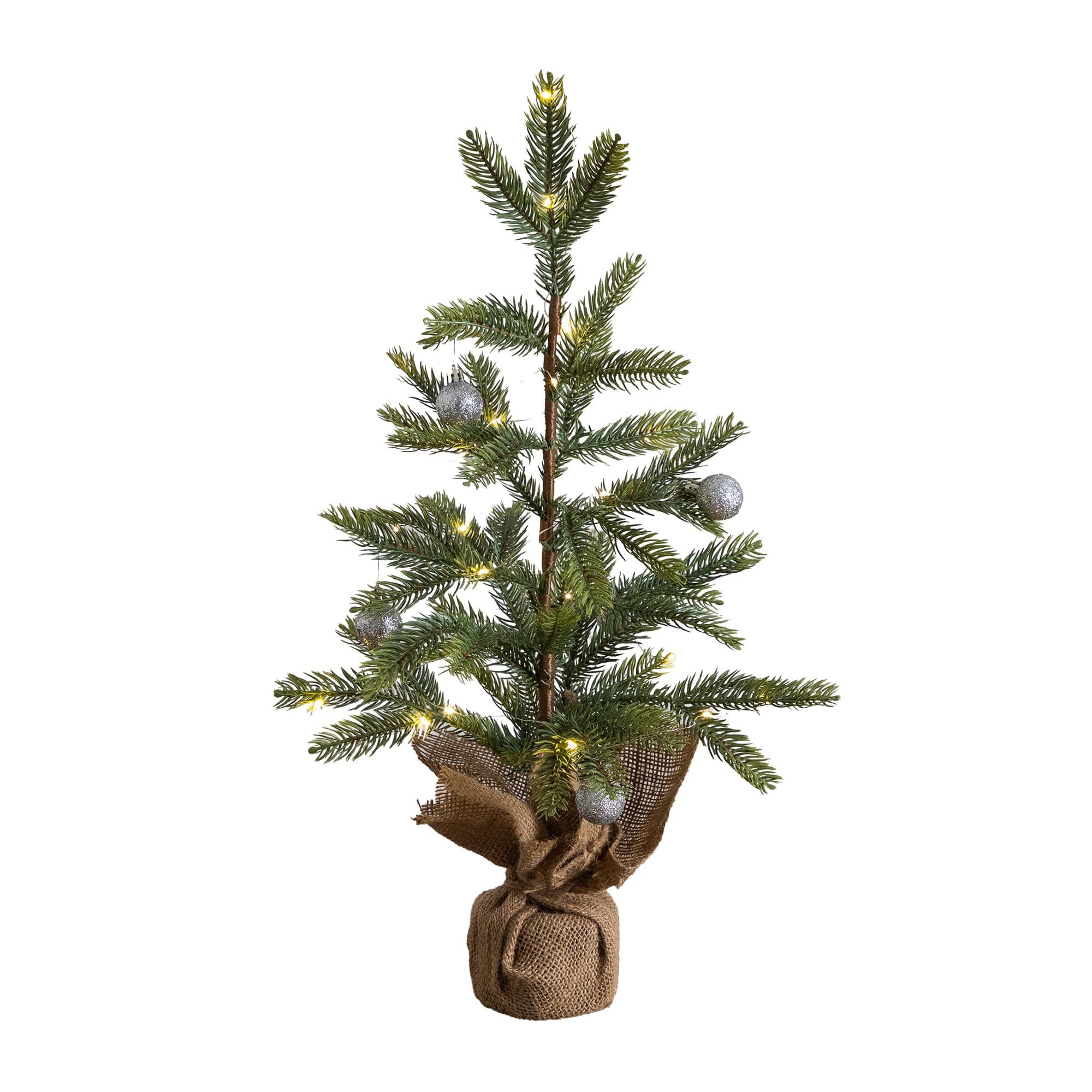 Nearly Natural 24" Pre-Lit Natural Look Fraser Fir Artificial Christmas Tree in Burlap Wrapped Base