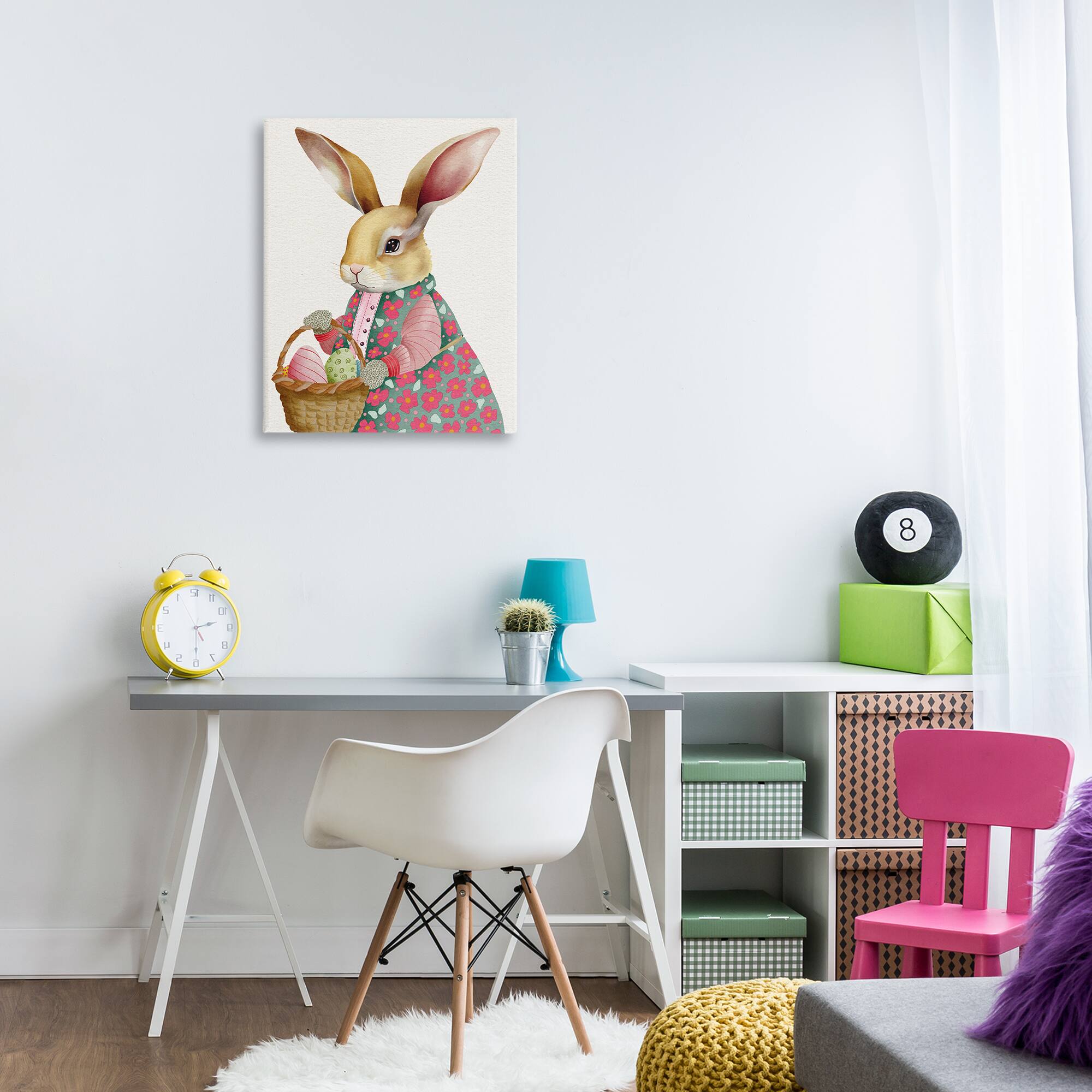 Stupell Industries Easter Bunny with Egg Basket Canvas Wall Art