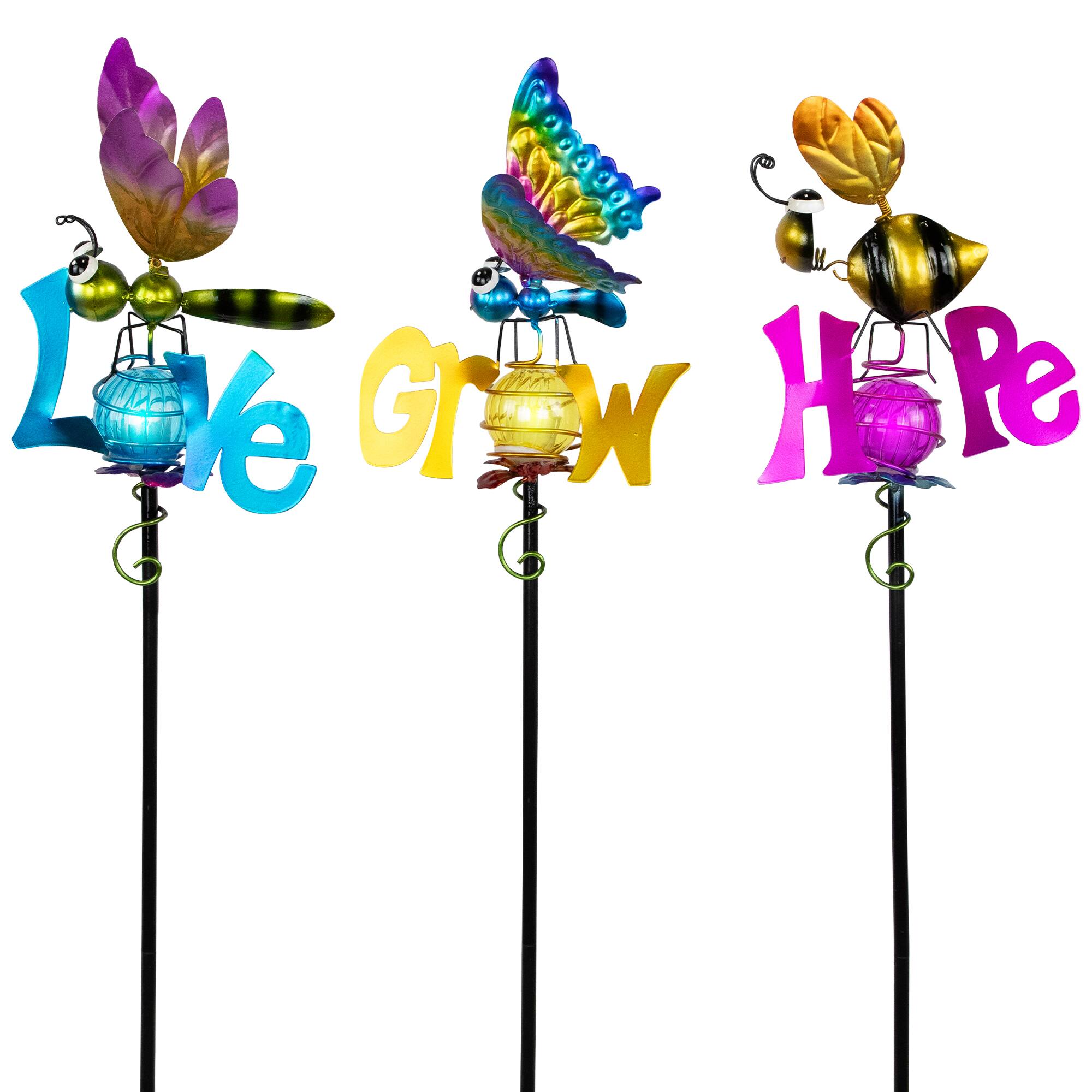 3ft. Solar Lighted Grow, Love, & Hope Outdoor Garden Stakes