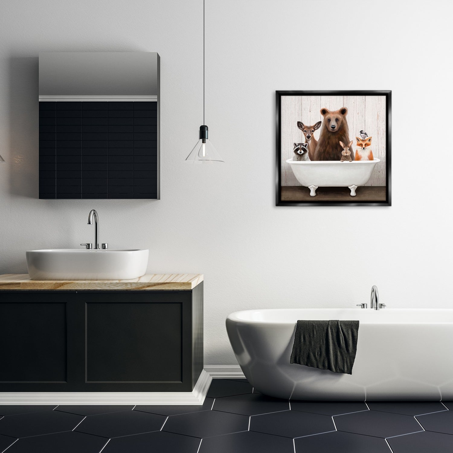 Stupell Industries Woodland Creatures Antique Bathtub Floater Framed Art