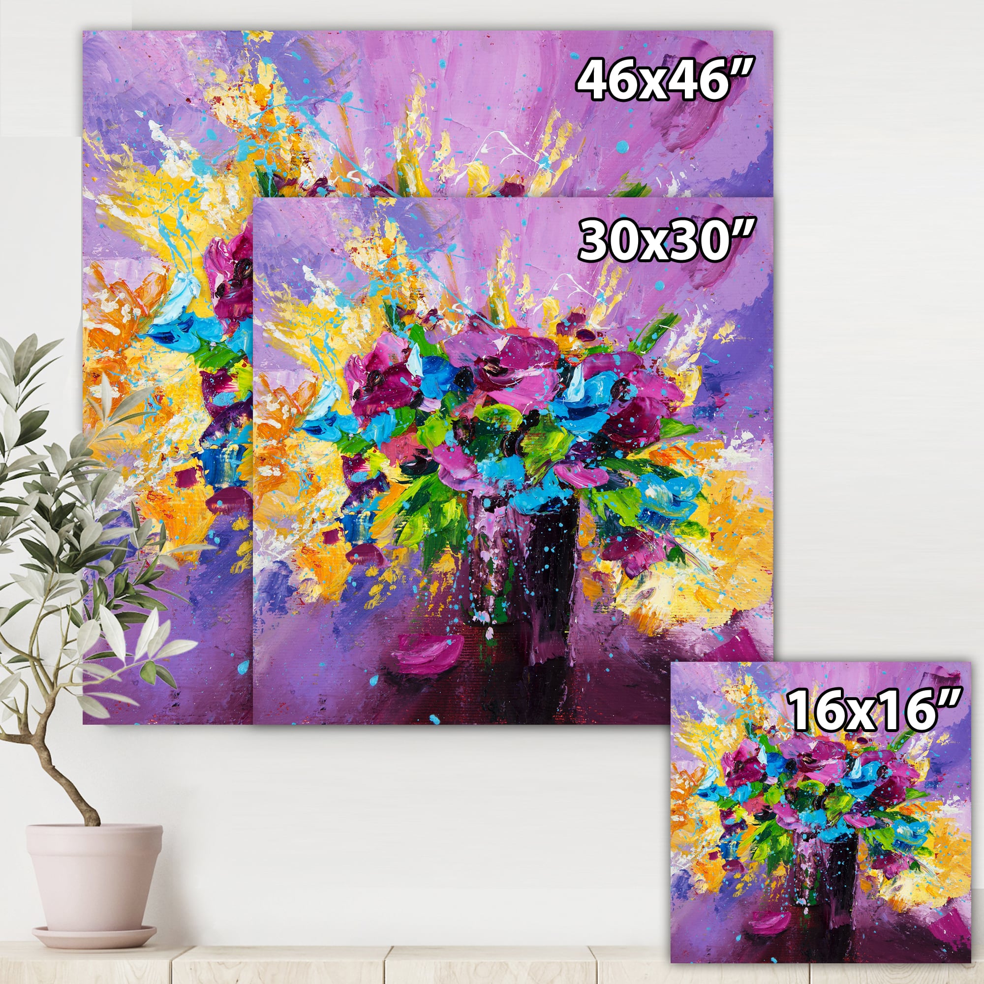 Designart - Bright Bouquet Of Spring Flowers On Purple Background