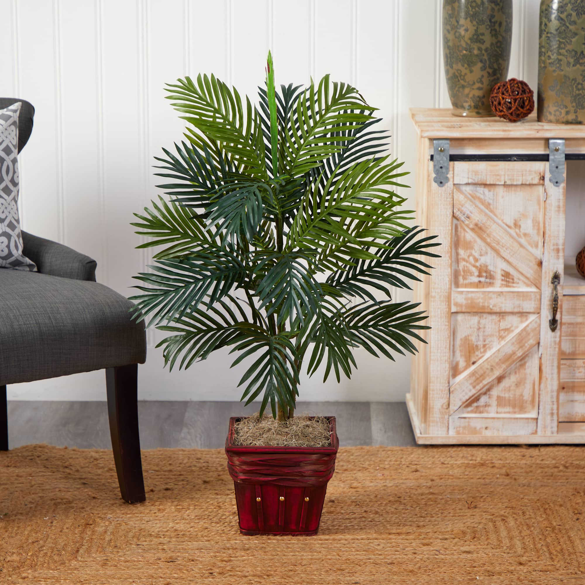 3.16ft. Areca Palm with Wicker Basket Planter