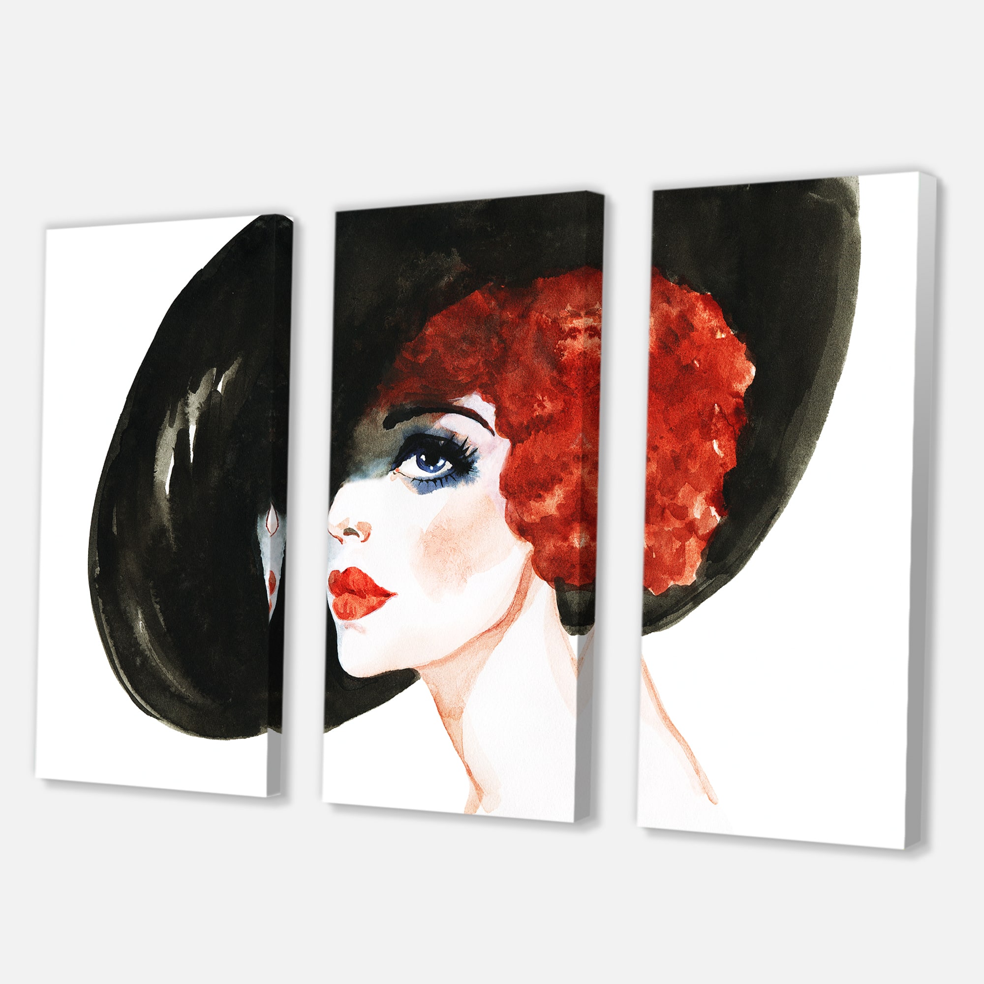 Designart - Red Head Lady In Hat Portrait of Woman - Modern Canvas Wall Art Print
