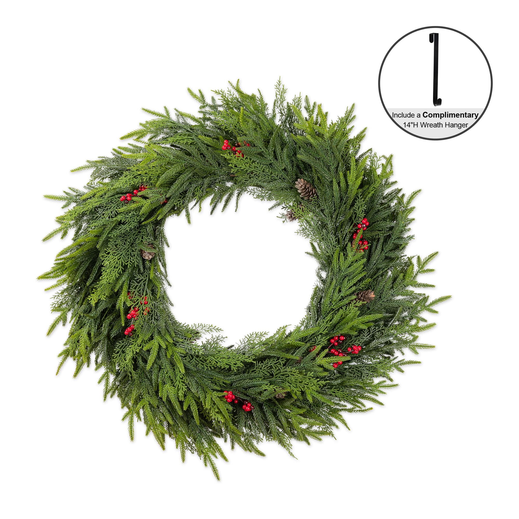 Glitzhome® 30" Oversized Christmas PE Wreath with Pinecones and Red Berries