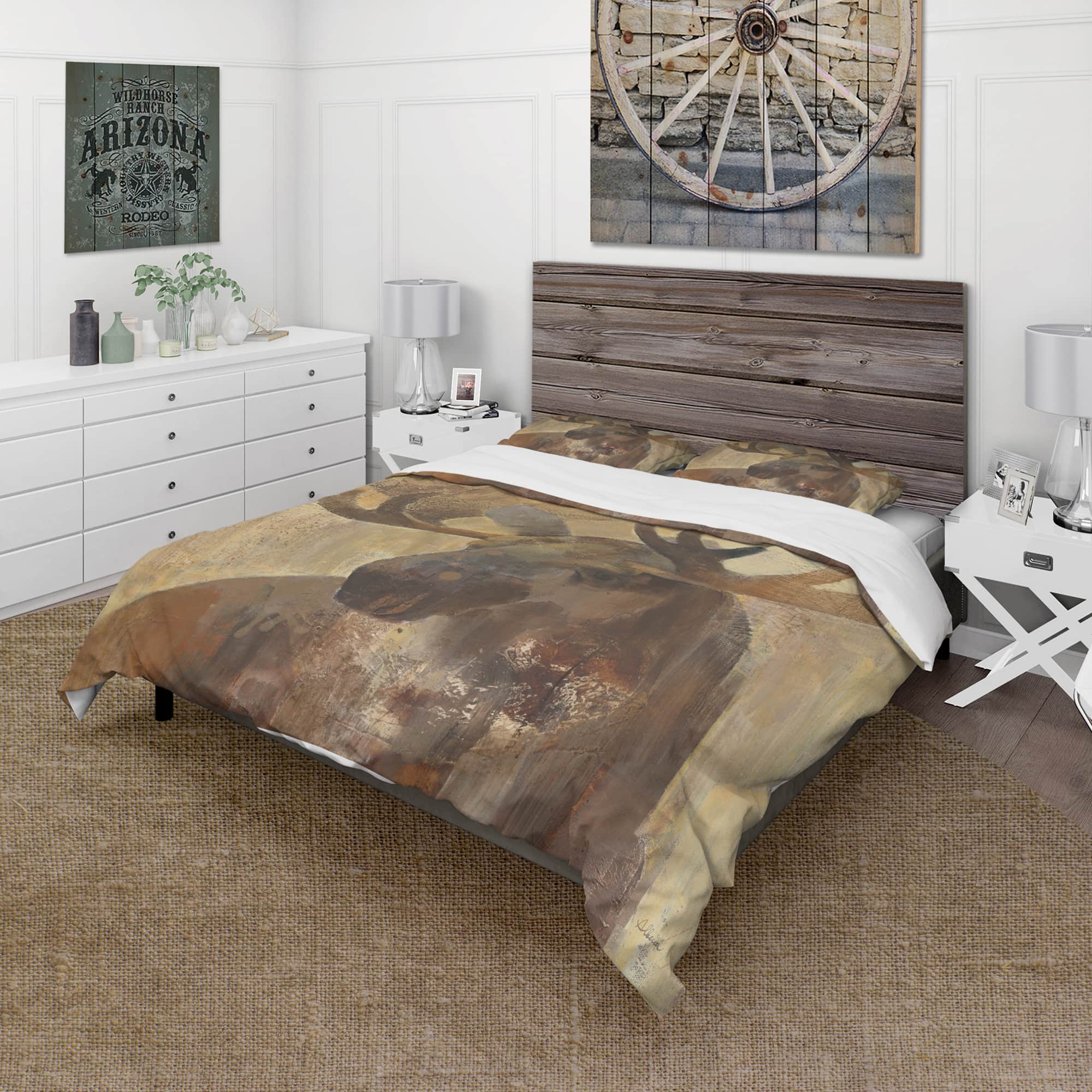 Designart 'Into the Wild Gold Moose' Farmhouse Bedding Set - Duvet Cover & Shams